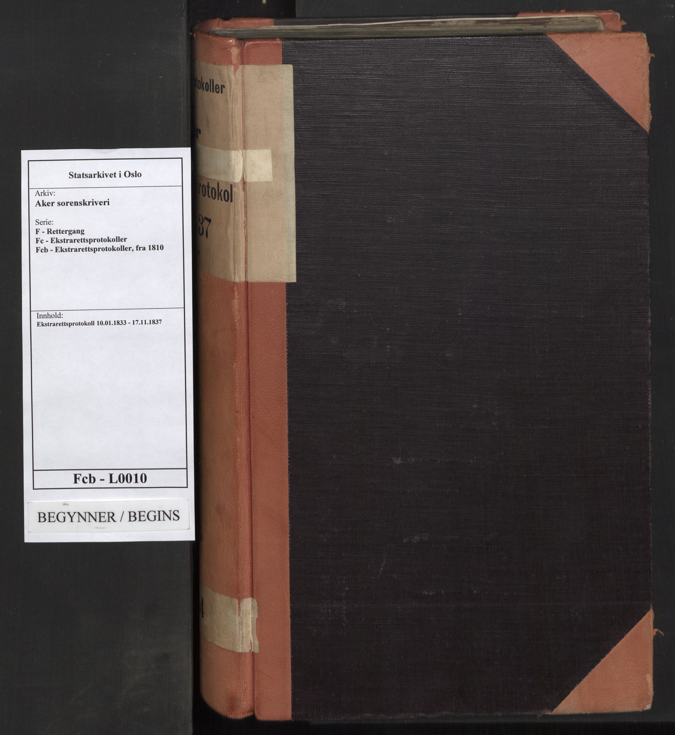 Aker sorenskriveri, SAO/A-10895/F/Fc/Fcb/L0010: Ekstrarettsprotokoll, 1833-1837