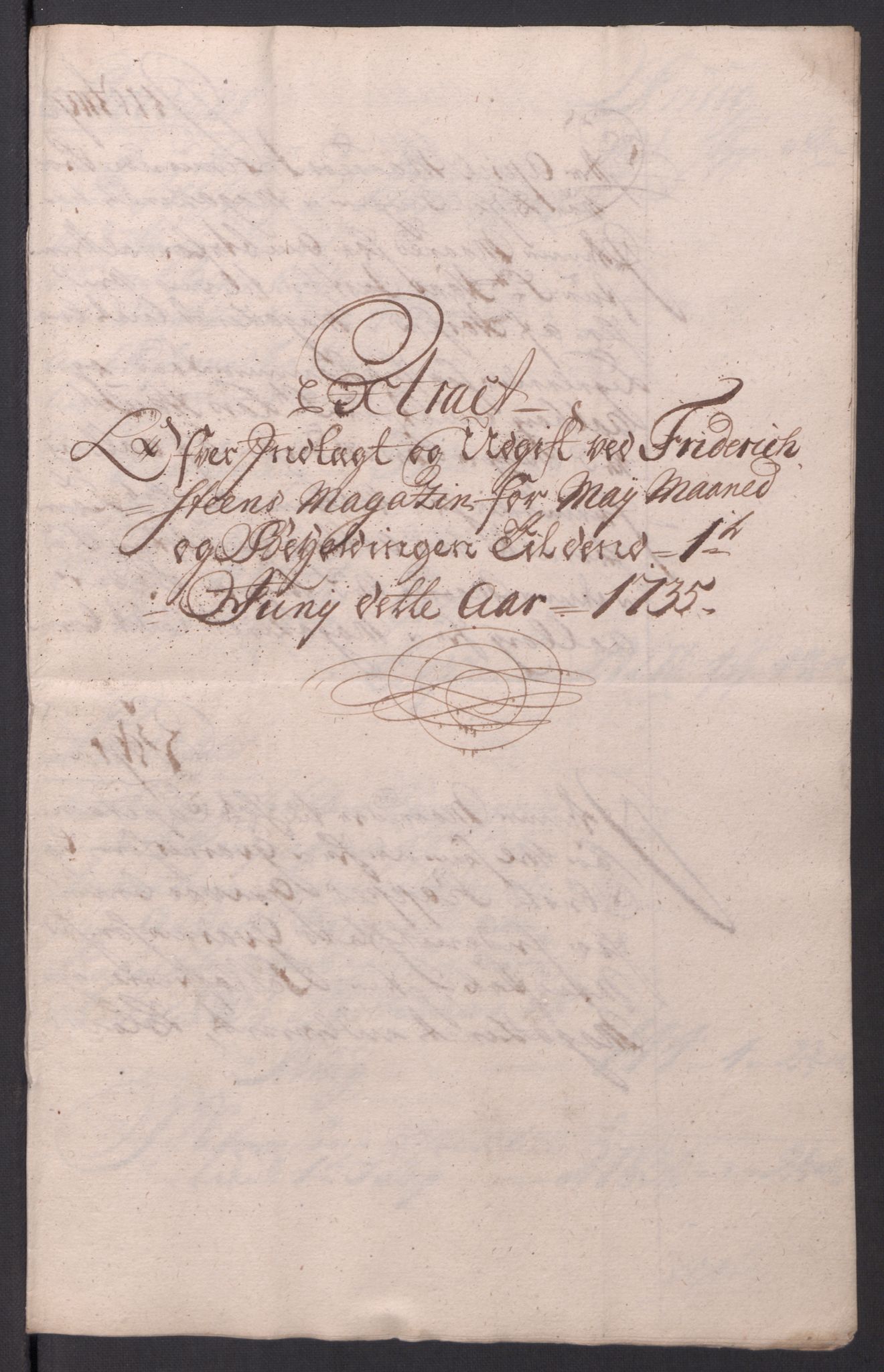 Kommanderende general (KG I) med Det norske krigsdirektorium, RA/EA-5419/D/L0154: Fredriksten festning: Brev, inventarfortegnelser og regnskapsekstrakter, 1730-1739, s. 391