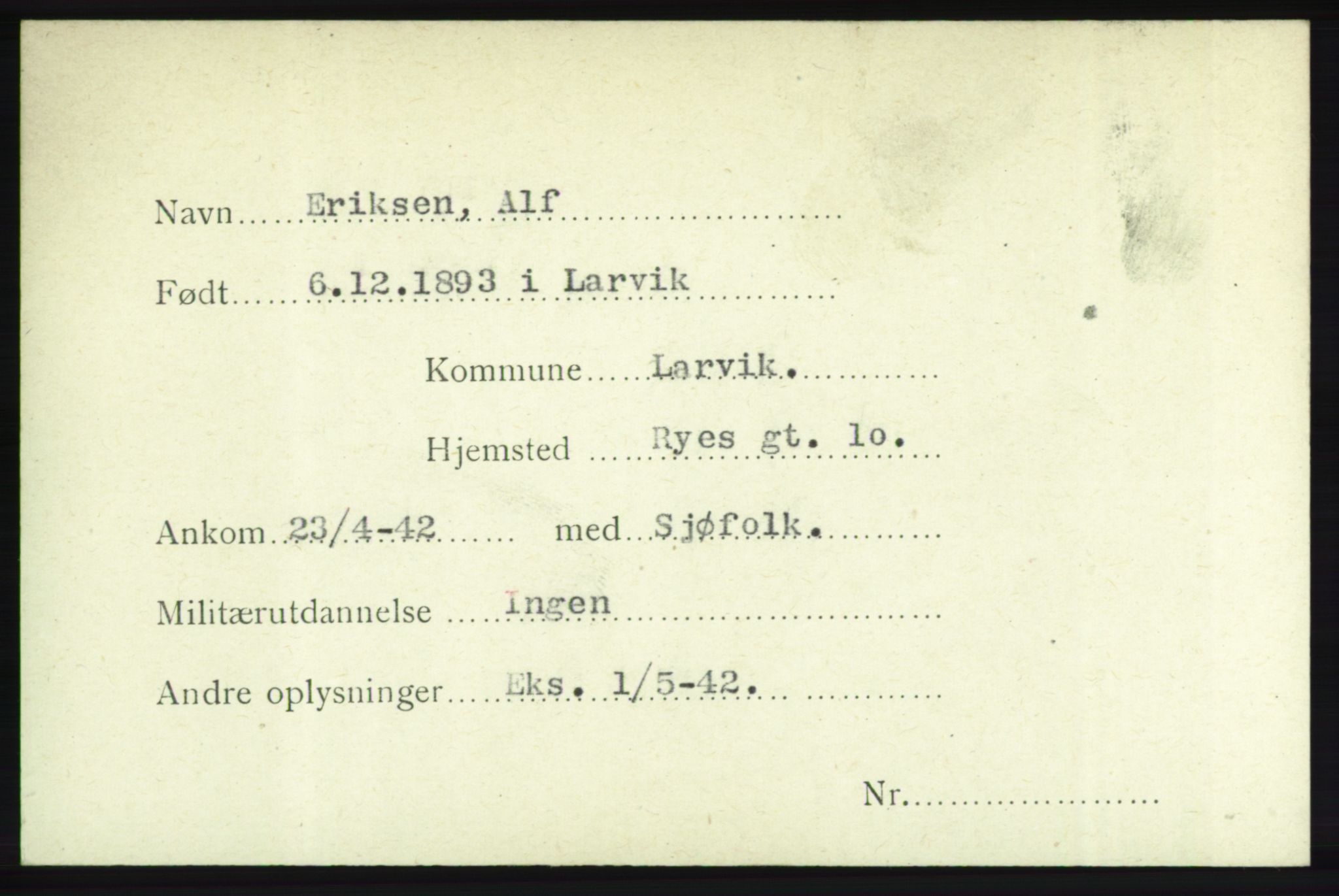 Forsvarets Overkommando. 2. kontor. Arkiv 8.1. Mottakersentralen FDE og FO.II, RA/RAFA-6952/P/Pa/L0005b: Eriksen - Fjellvang, 1940-1945, s. 2