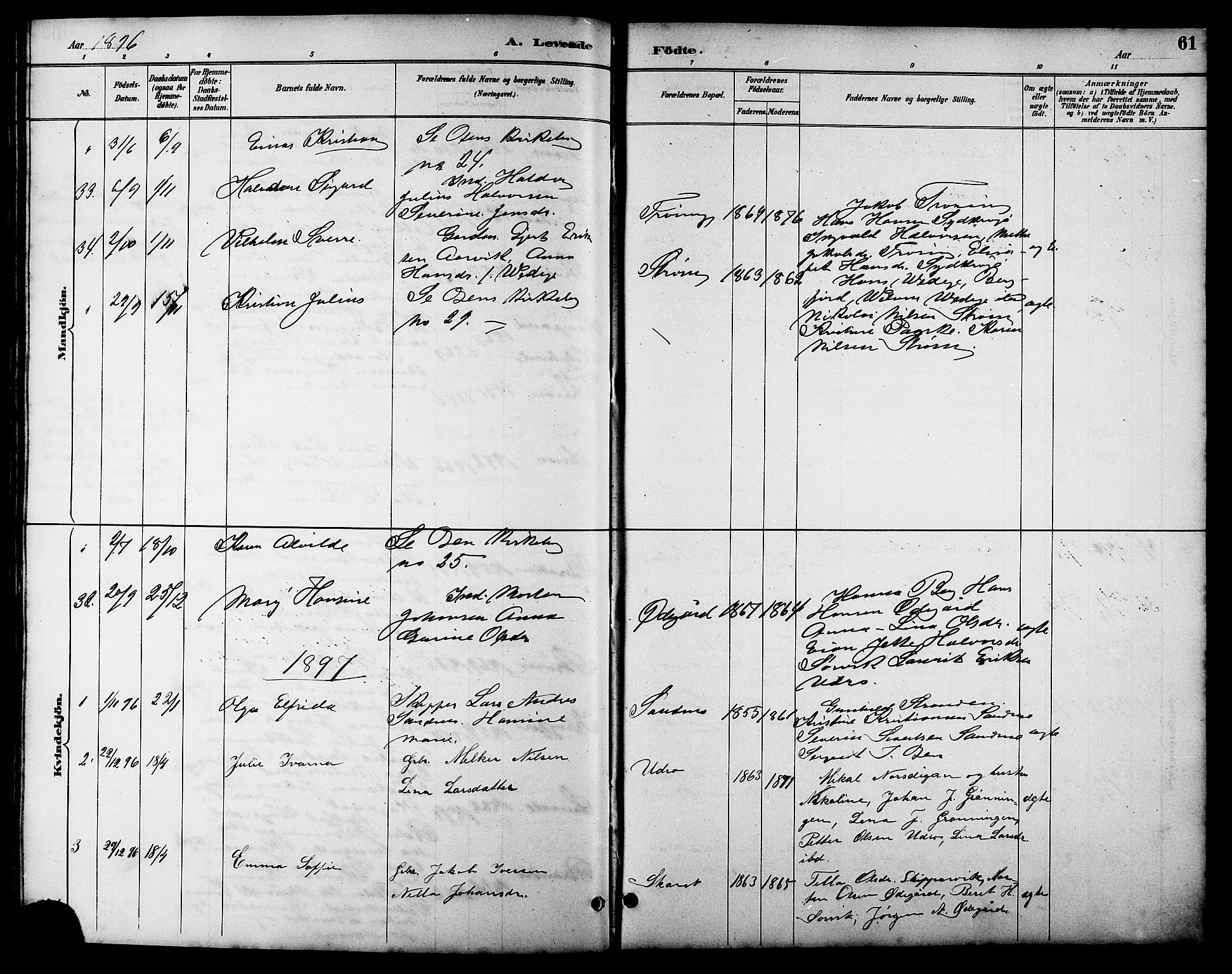 Ministerialprotokoller, klokkerbøker og fødselsregistre - Sør-Trøndelag, AV/SAT-A-1456/657/L0716: Klokkerbok nr. 657C03, 1889-1904, s. 61