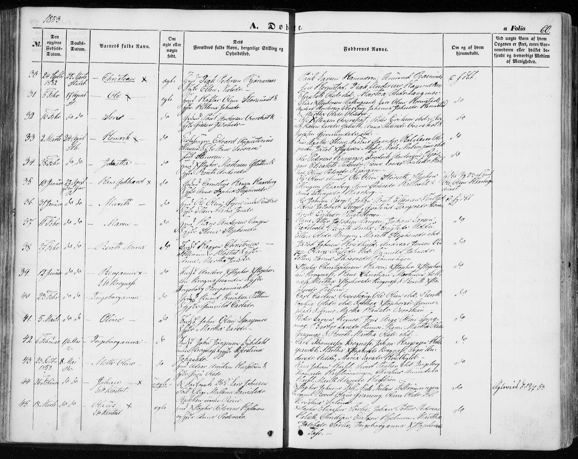 Ministerialprotokoller, klokkerbøker og fødselsregistre - Sør-Trøndelag, SAT/A-1456/646/L0611: Ministerialbok nr. 646A09, 1848-1857, s. 60