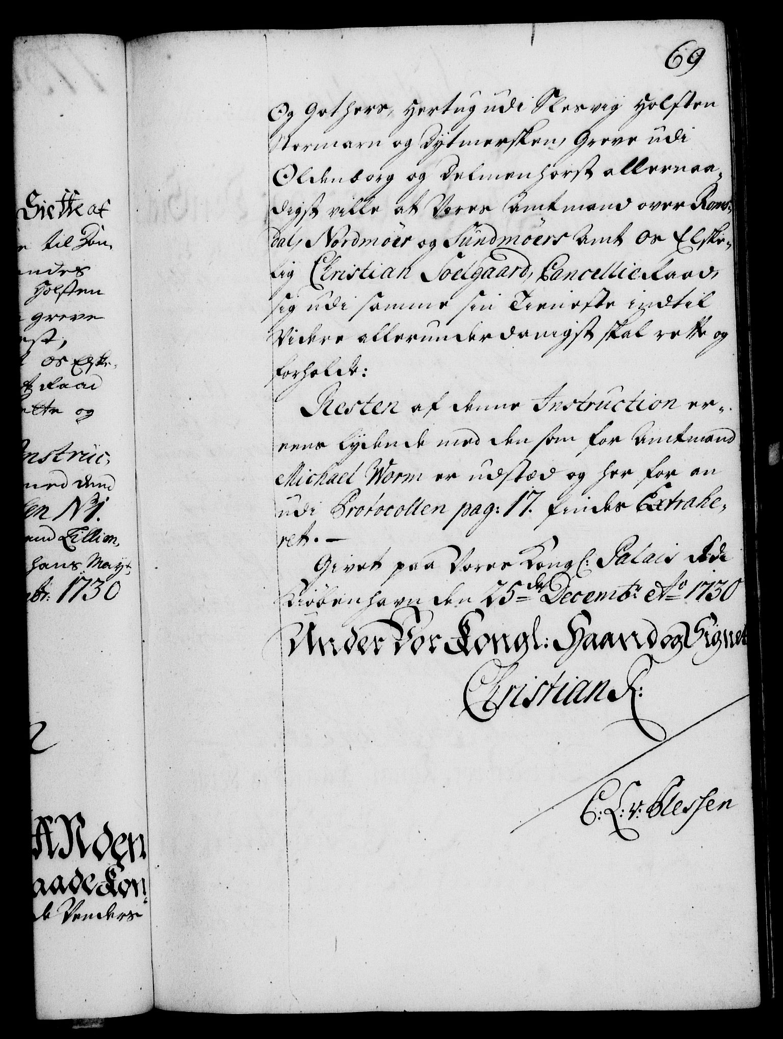 Rentekammeret, Kammerkanselliet, RA/EA-3111/G/Gg/Ggi/L0002: Norsk instruksjonsprotokoll med register (merket RK 53.35), 1729-1751, s. 69
