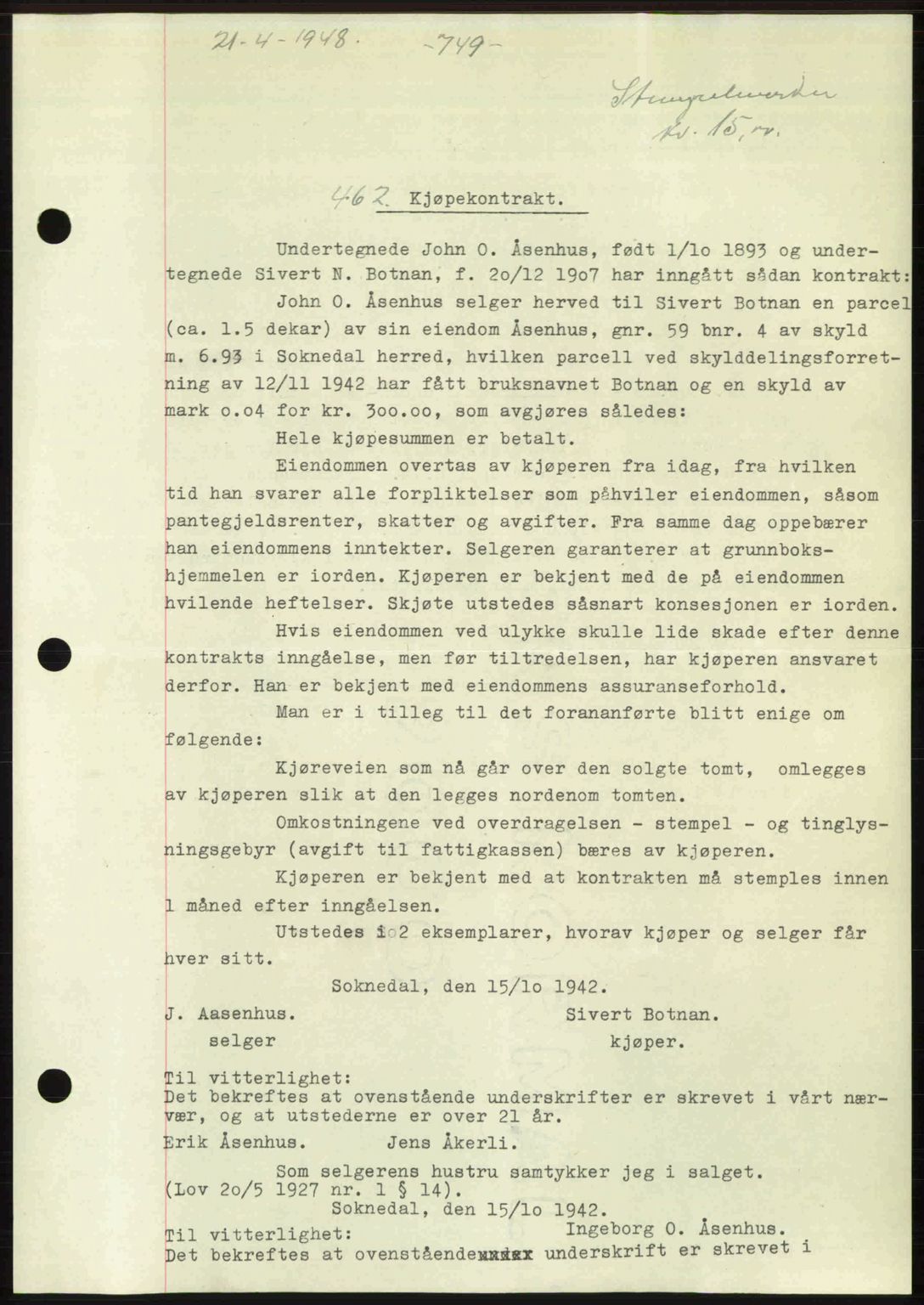 Gauldal sorenskriveri, SAT/A-0014/1/2/2C: Pantebok nr. A5, 1947-1948, Dagboknr: 462/1948