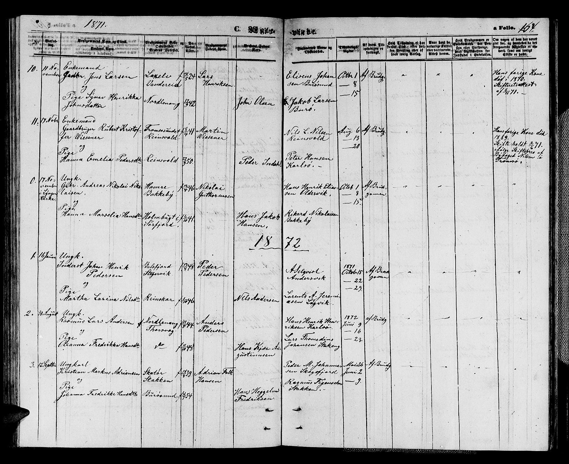 Karlsøy sokneprestembete, AV/SATØ-S-1299/H/Ha/Hab/L0003klokker: Klokkerbok nr. 3, 1862-1877, s. 164