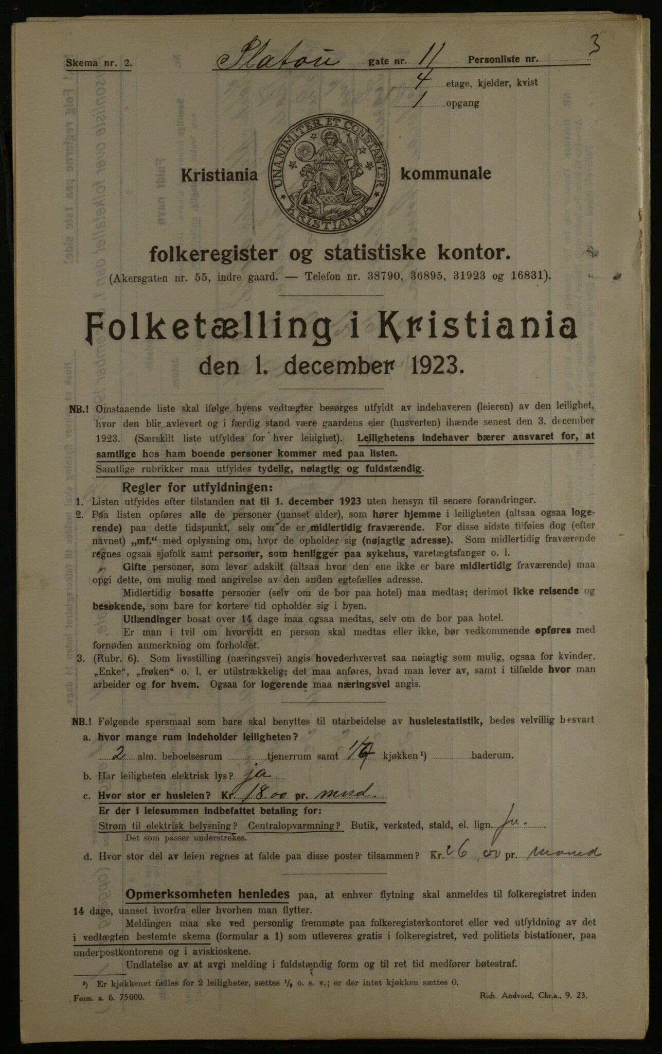 OBA, Kommunal folketelling 1.12.1923 for Kristiania, 1923, s. 88807