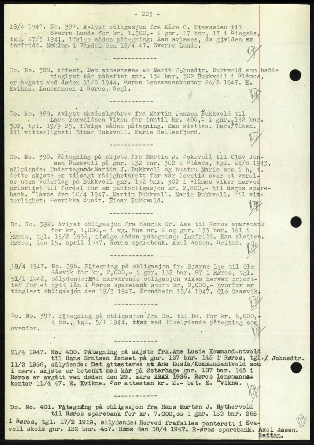 Gauldal sorenskriveri, SAT/A-0014/1/2/2C: Pantebok nr. A3, 1947-1947, Dagboknr: 387/1947