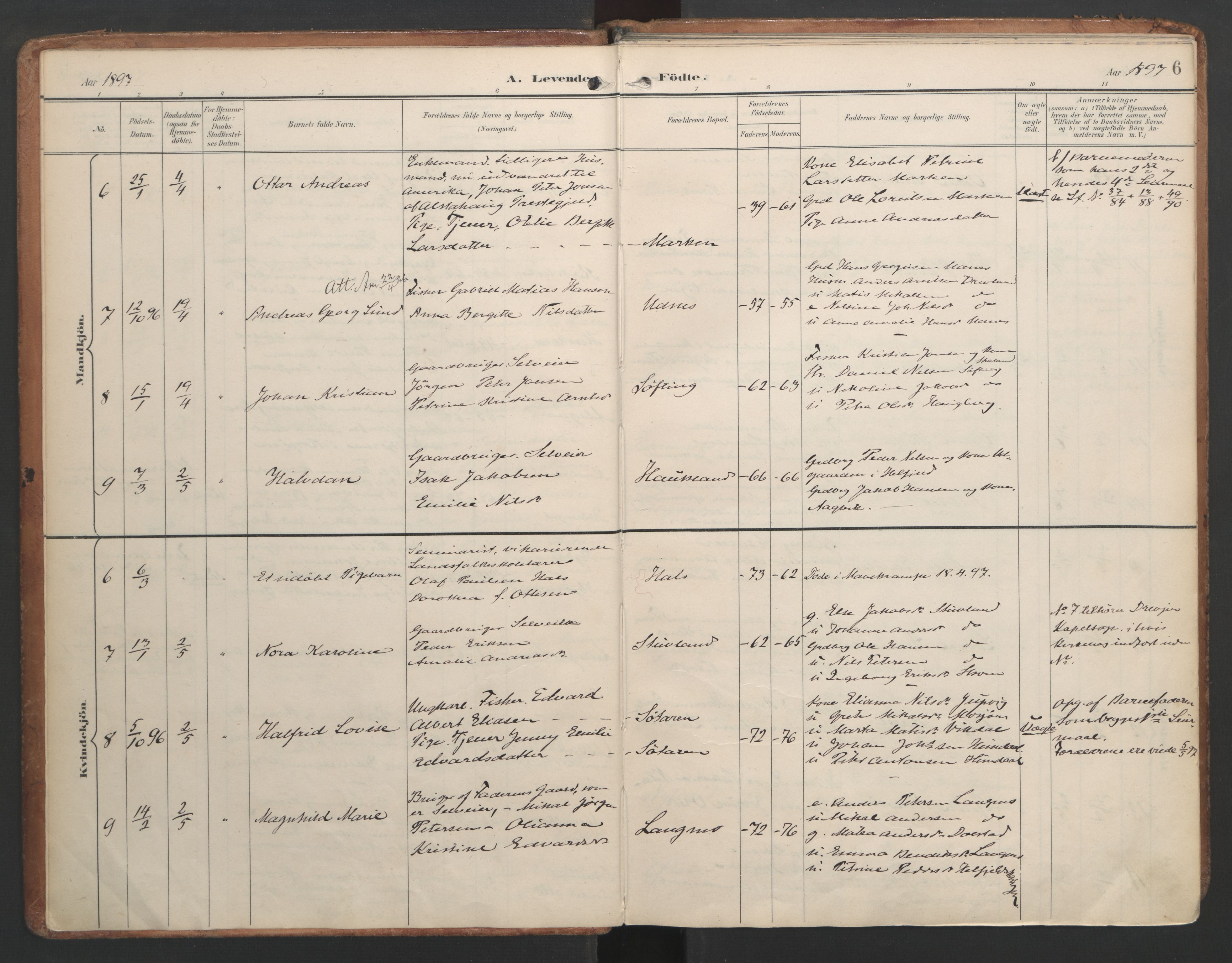 Ministerialprotokoller, klokkerbøker og fødselsregistre - Nordland, AV/SAT-A-1459/820/L0297: Ministerialbok nr. 820A18, 1897-1917, s. 6