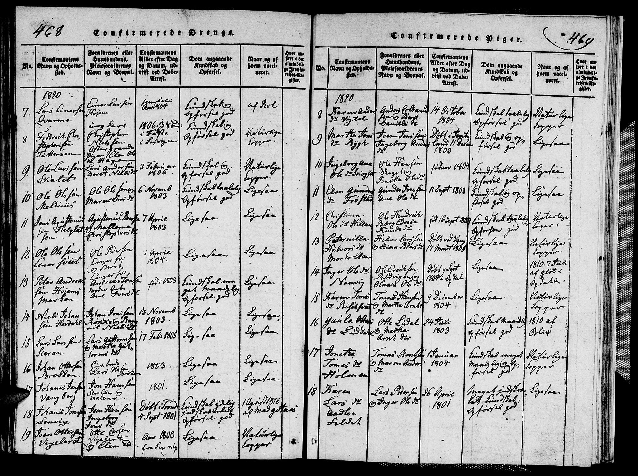 Ministerialprotokoller, klokkerbøker og fødselsregistre - Nord-Trøndelag, SAT/A-1458/713/L0124: Klokkerbok nr. 713C01, 1817-1827, s. 468-469