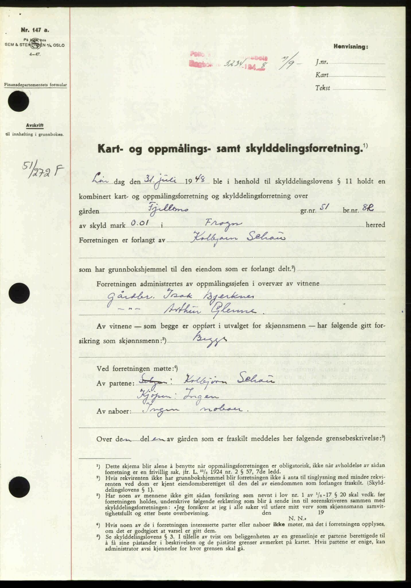 Follo sorenskriveri, SAO/A-10274/G/Ga/Gaa/L0085: Pantebok nr. I 85, 1948-1948, Dagboknr: 3234/1948