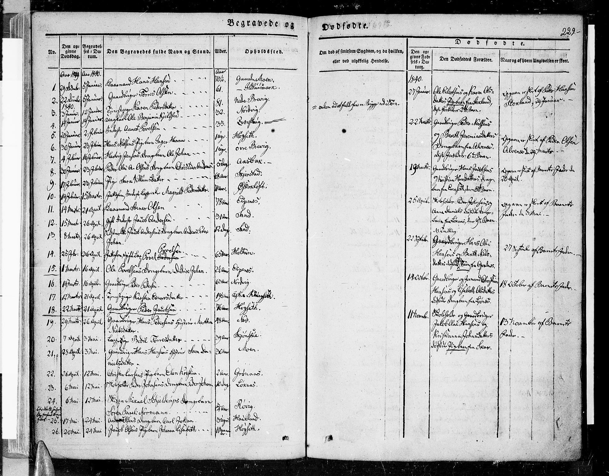 Ministerialprotokoller, klokkerbøker og fødselsregistre - Nordland, AV/SAT-A-1459/852/L0737: Ministerialbok nr. 852A07, 1833-1849, s. 229