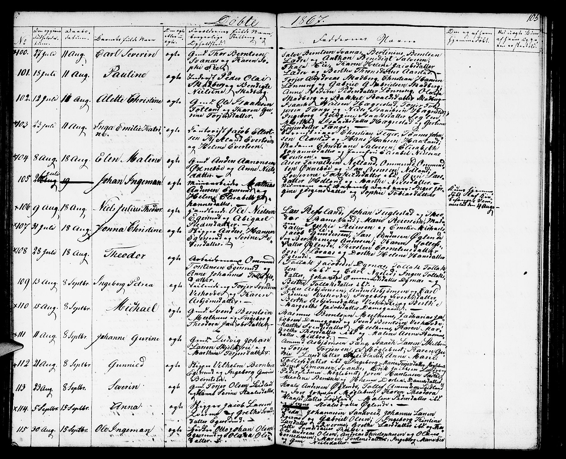 Eigersund sokneprestkontor, AV/SAST-A-101807/S09/L0004: Klokkerbok nr. B 4, 1855-1871, s. 105