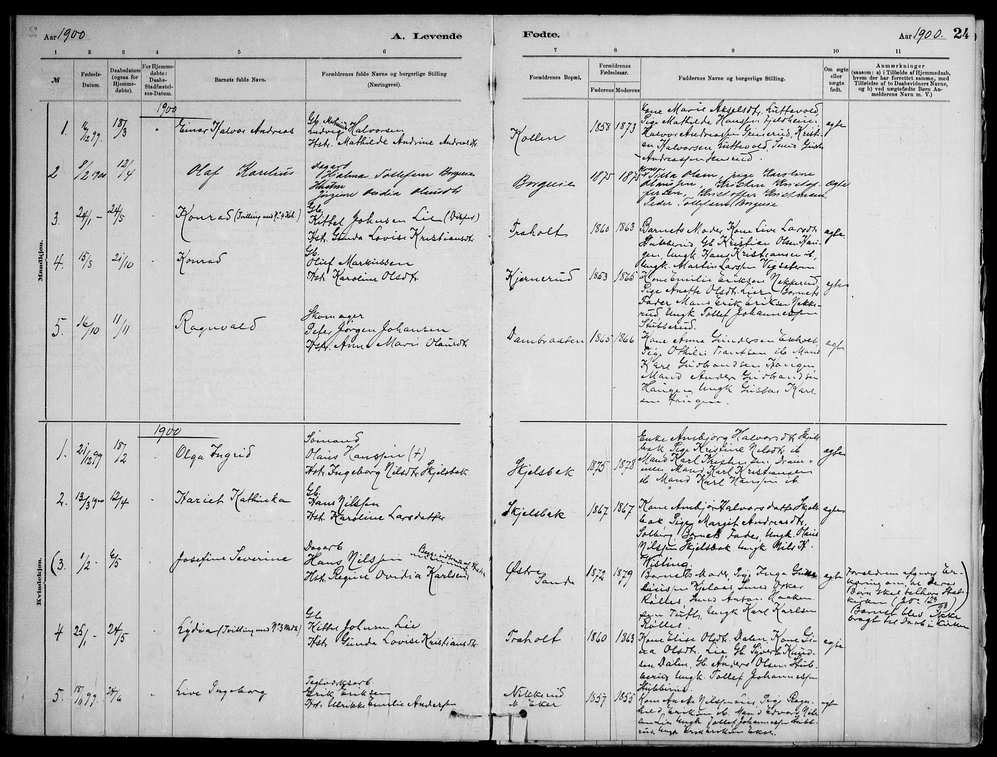 Skoger kirkebøker, AV/SAKO-A-59/F/Fb/L0001: Ministerialbok nr. II 1, 1885-1913, s. 24