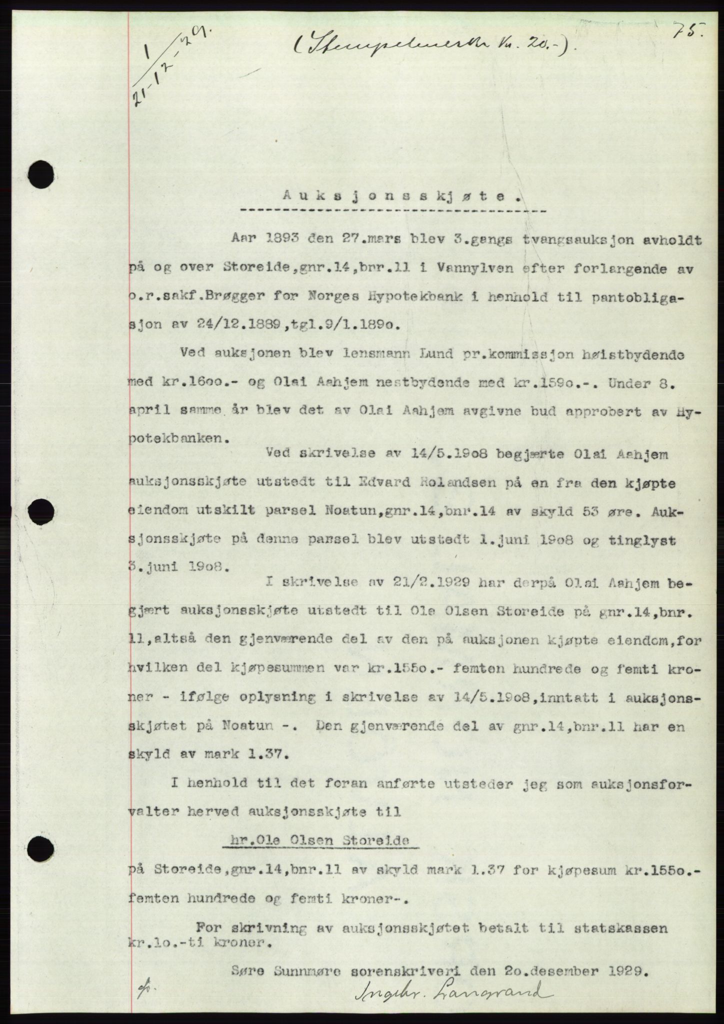 Søre Sunnmøre sorenskriveri, SAT/A-4122/1/2/2C/L0050: Pantebok nr. 44, 1929-1930, Tingl.dato: 21.12.1929