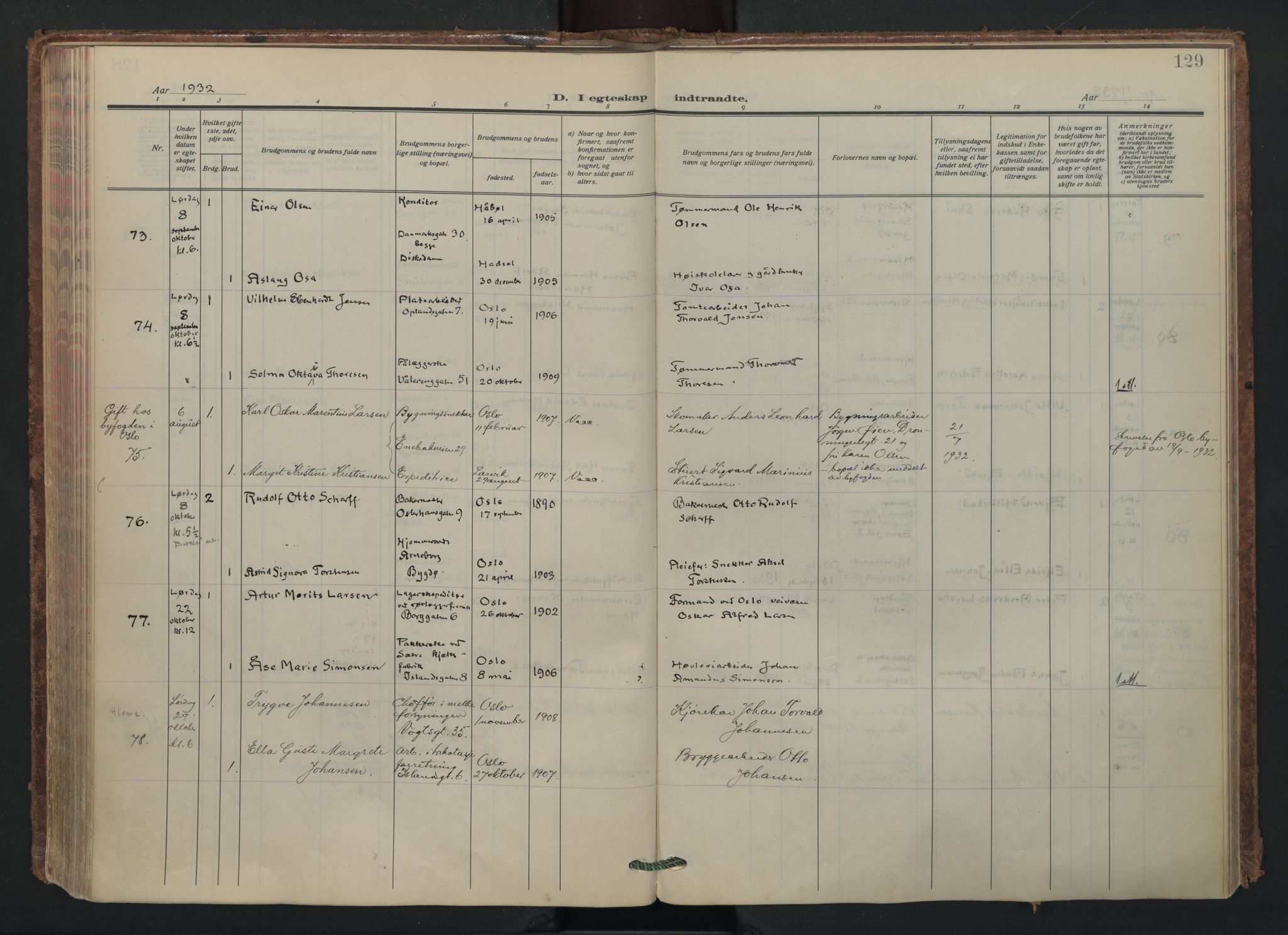 Vålerengen prestekontor Kirkebøker, AV/SAO-A-10878/F/Fa/L0005: Ministerialbok nr. 5, 1924-1936, s. 129