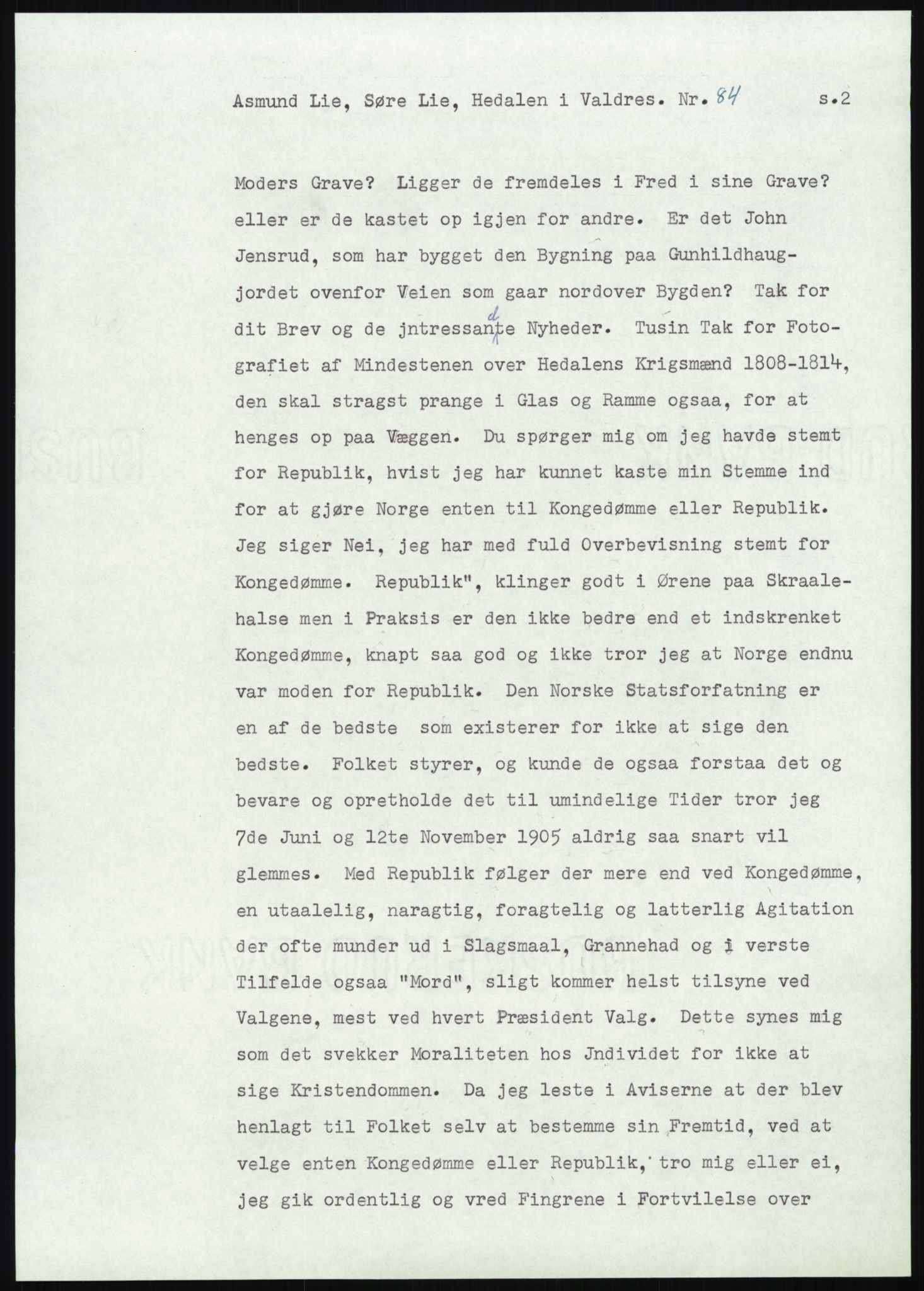 Samlinger til kildeutgivelse, Amerikabrevene, AV/RA-EA-4057/F/L0013: Innlån fra Oppland: Lie (brevnr 79-115) - Nordrum, 1838-1914, s. 75