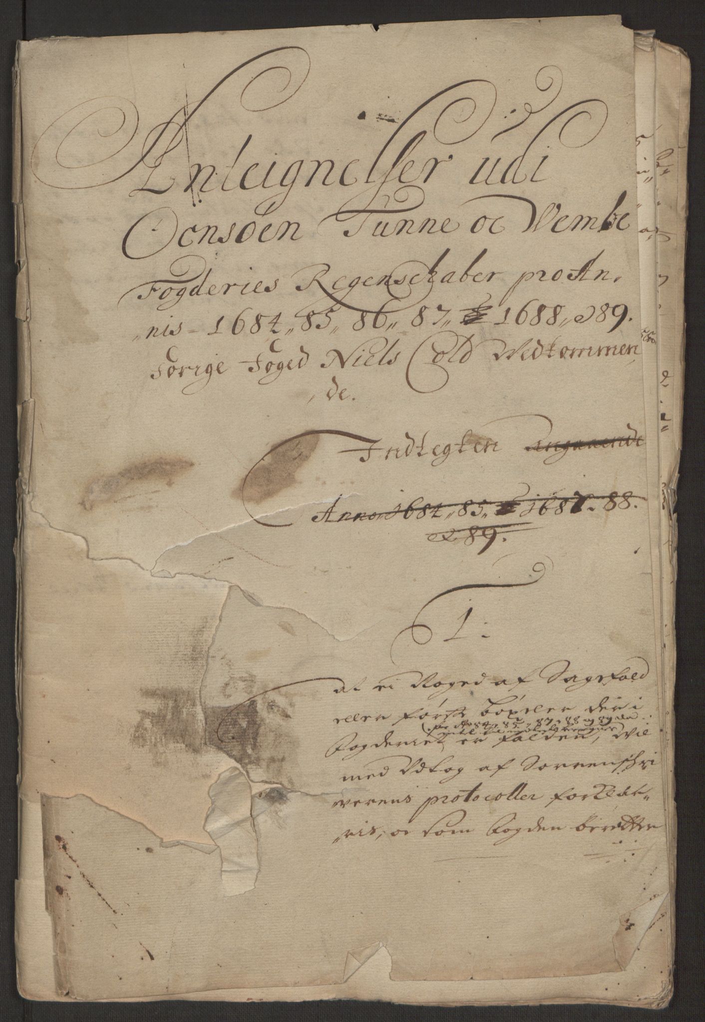 Rentekammeret inntil 1814, Reviderte regnskaper, Fogderegnskap, RA/EA-4092/R03/L0118: Fogderegnskap Onsøy, Tune, Veme og Åbygge fogderi, 1684-1689, s. 110