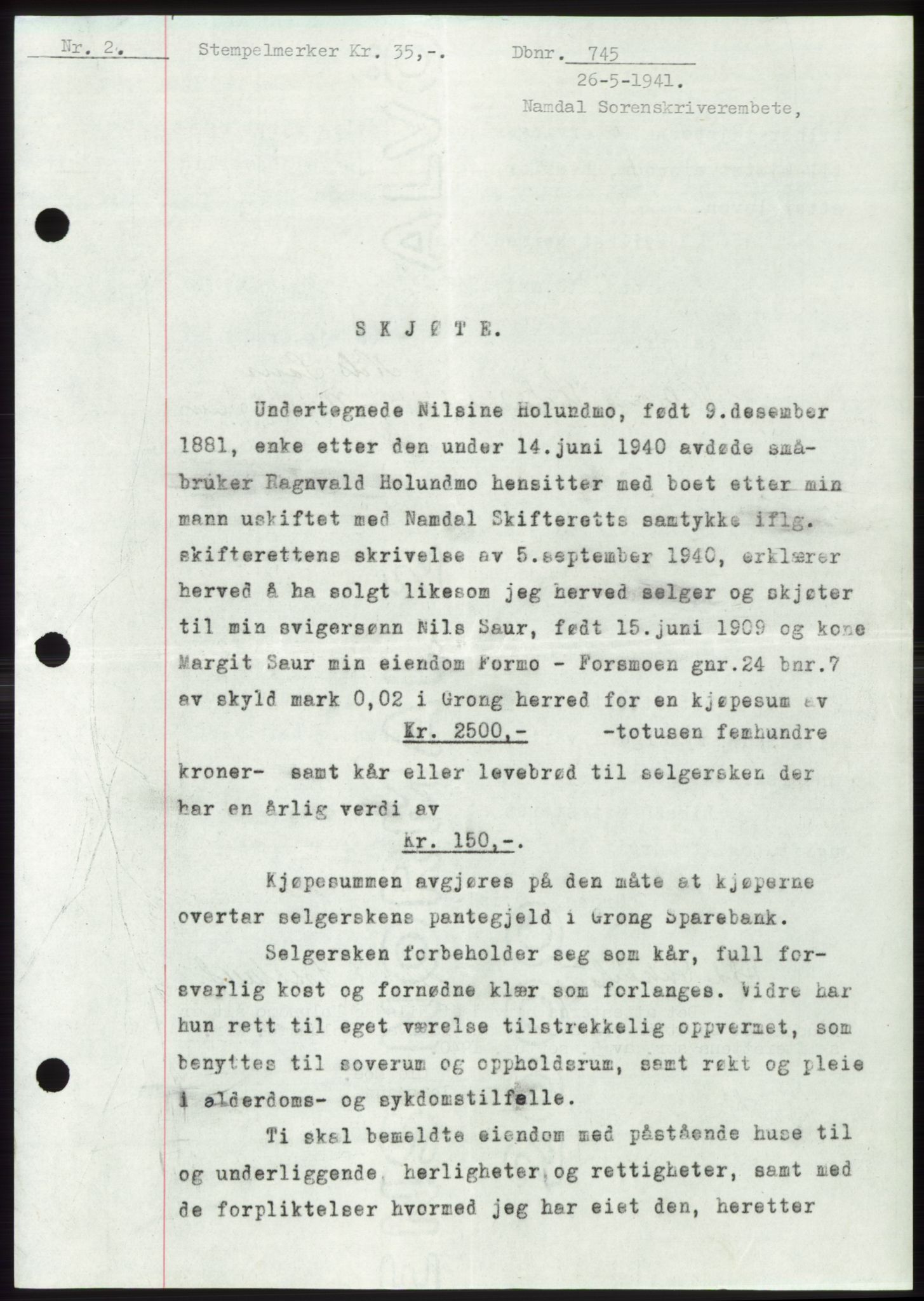 Namdal sorenskriveri, SAT/A-4133/1/2/2C: Pantebok nr. -, 1940-1941, Tingl.dato: 26.05.1941