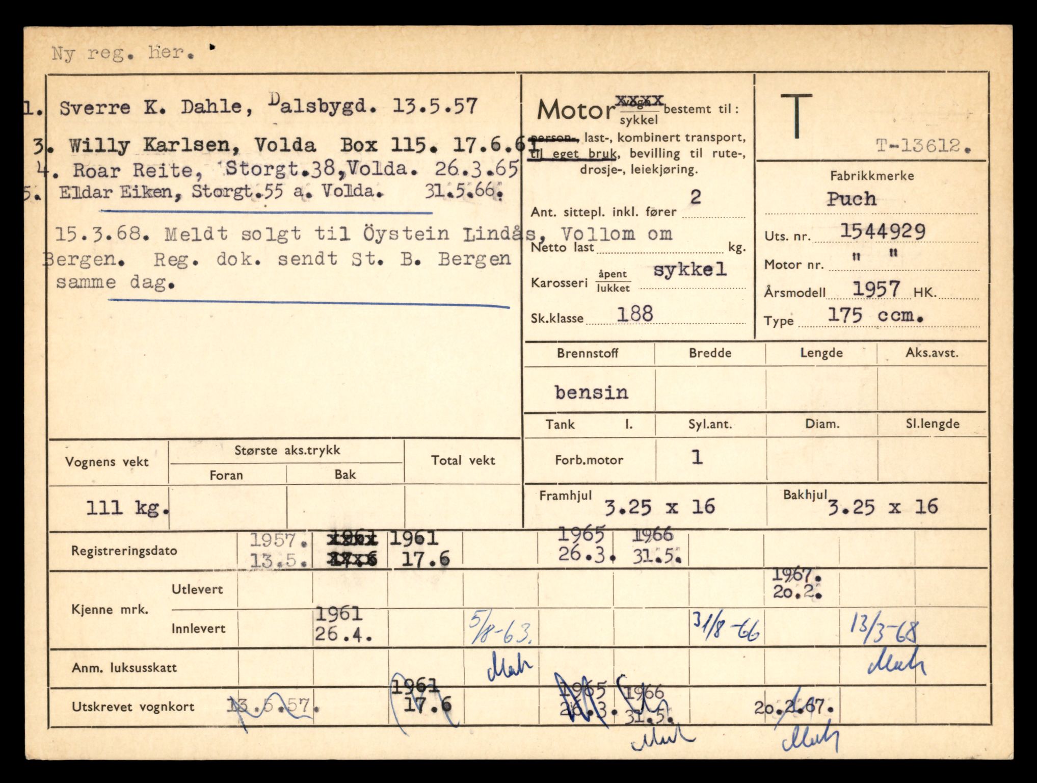 Møre og Romsdal vegkontor - Ålesund trafikkstasjon, AV/SAT-A-4099/F/Fe/L0040: Registreringskort for kjøretøy T 13531 - T 13709, 1927-1998, s. 1463