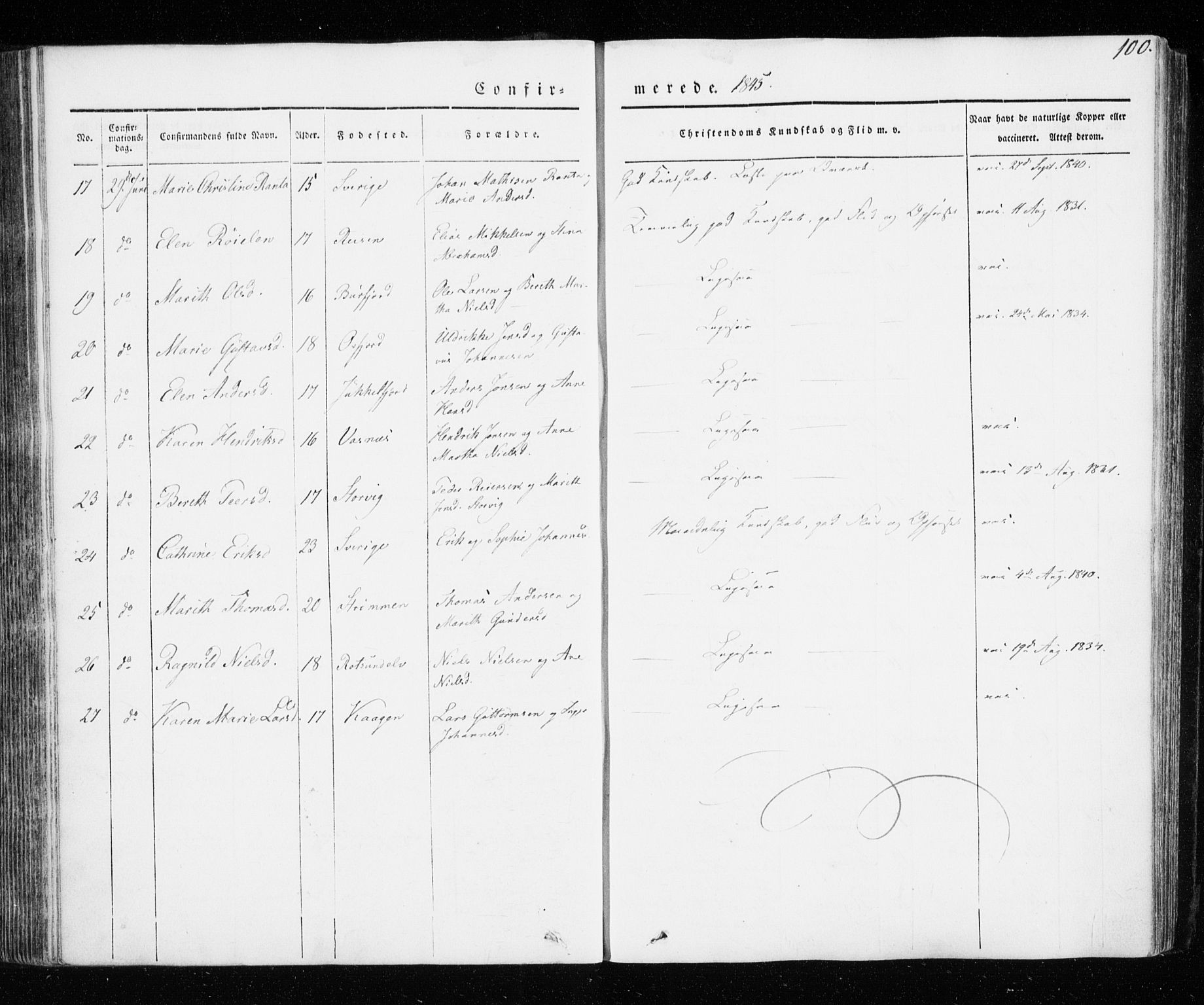 Skjervøy sokneprestkontor, SATØ/S-1300/H/Ha/Haa/L0005kirke: Ministerialbok nr. 5, 1838-1847, s. 100