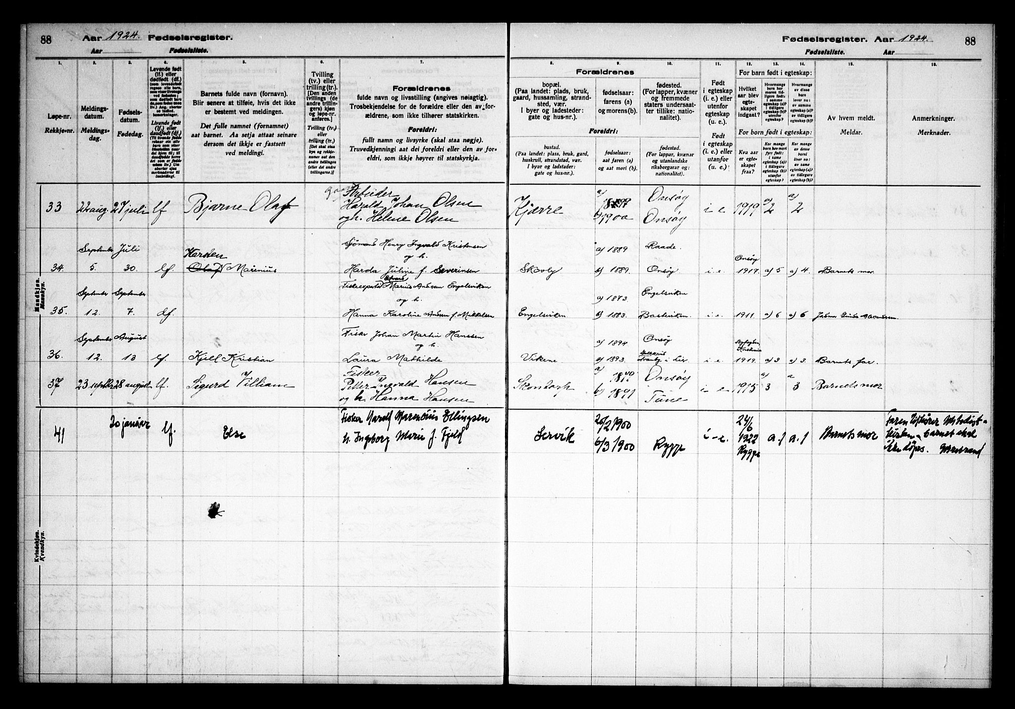 Onsøy prestekontor Kirkebøker, AV/SAO-A-10914/J/Ja/L0001: Fødselsregister nr. I 1, 1916-1937, s. 88