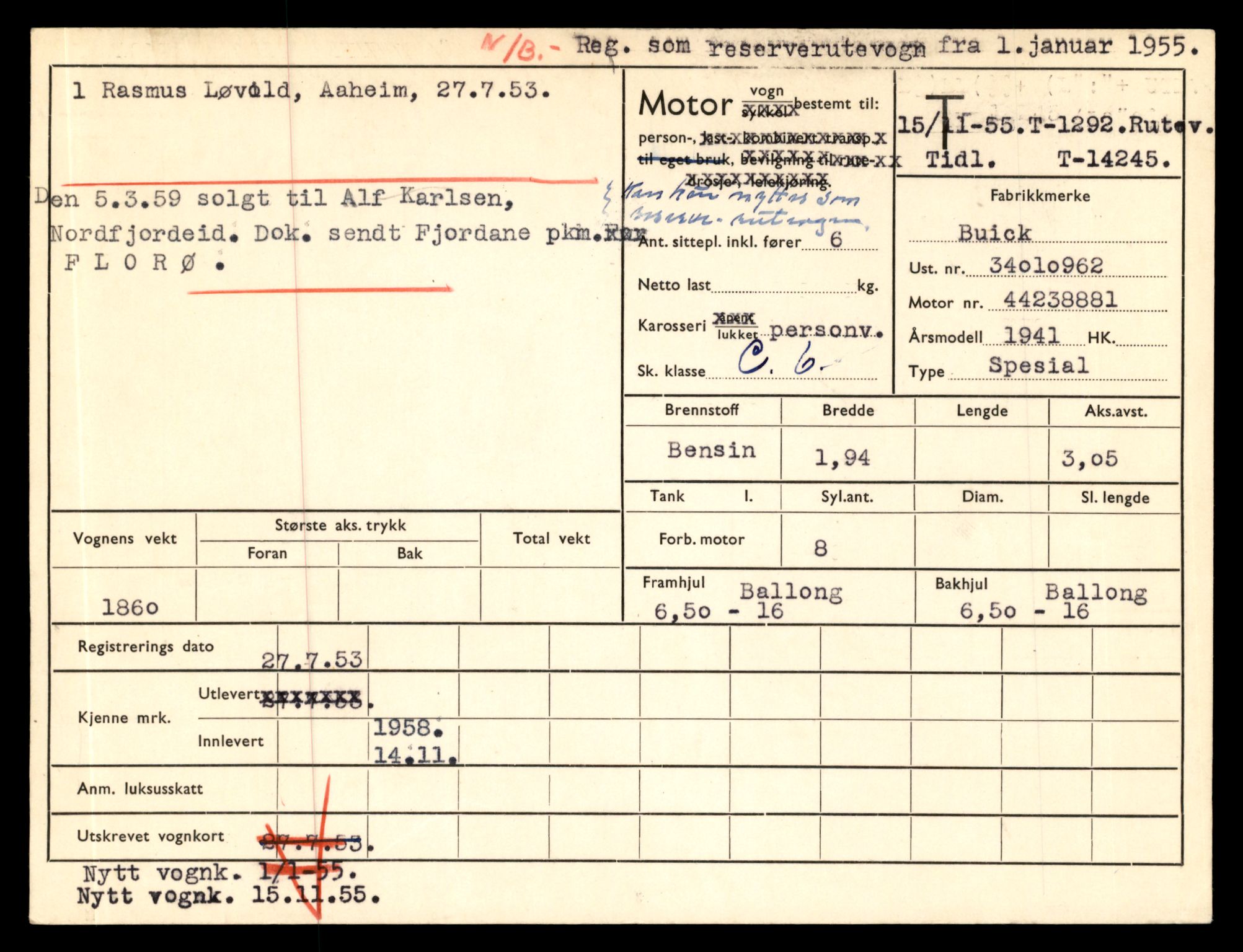 Møre og Romsdal vegkontor - Ålesund trafikkstasjon, AV/SAT-A-4099/F/Fe/L0012: Registreringskort for kjøretøy T 1290 - T 1450, 1927-1998, s. 41