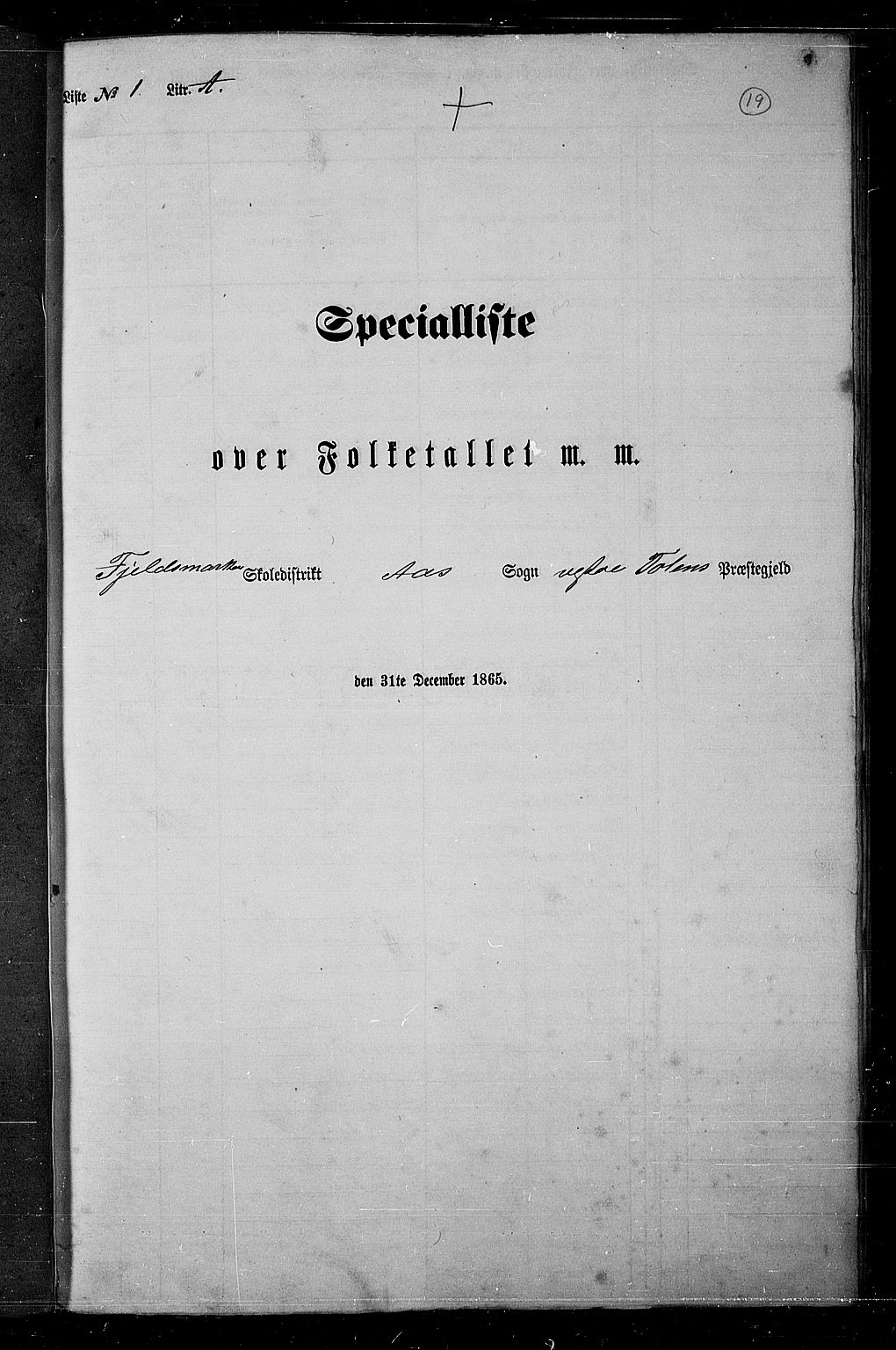 RA, Folketelling 1865 for 0529P Vestre Toten prestegjeld, 1865, s. 20