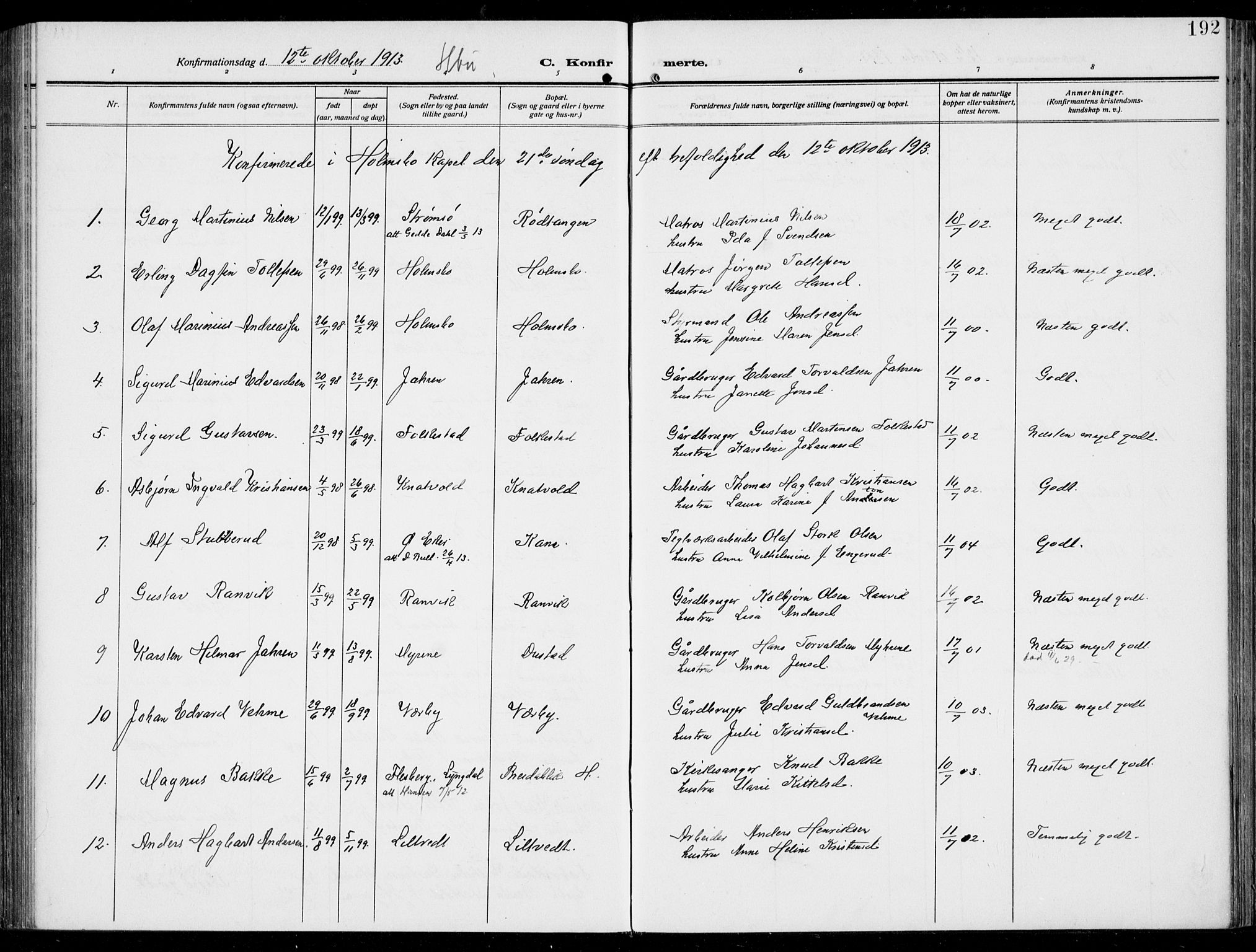 Hurum kirkebøker, AV/SAKO-A-229/F/Fa/L0016: Ministerialbok nr. 16, 1899-1918, s. 192