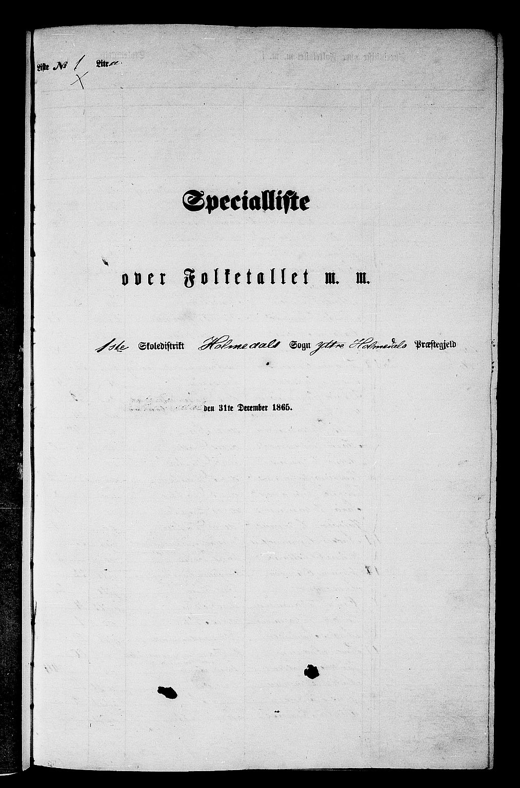 RA, Folketelling 1865 for 1429P Ytre Holmedal prestegjeld, 1865, s. 11