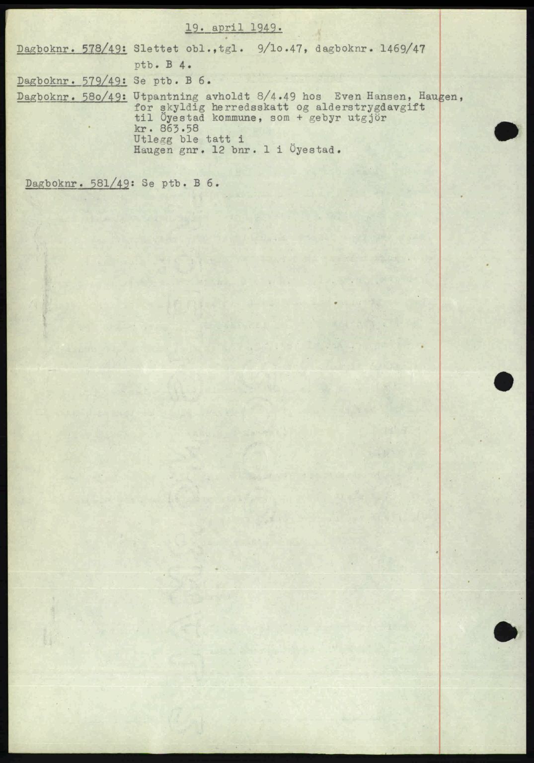 Nedenes sorenskriveri, SAK/1221-0006/G/Gb/Gba/L0060: Pantebok nr. A12, 1948-1949, Dagboknr: 578/1949