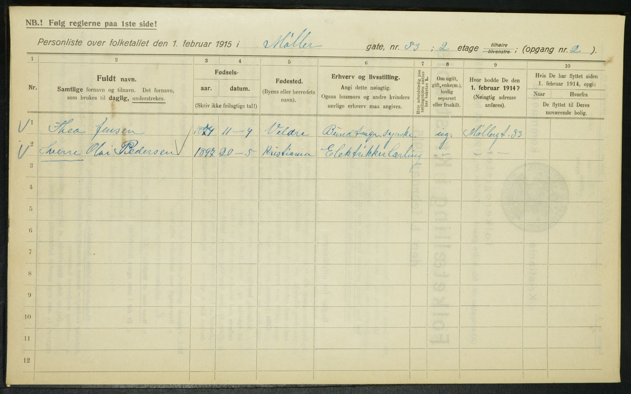 OBA, Kommunal folketelling 1.2.1915 for Kristiania, 1915, s. 68460