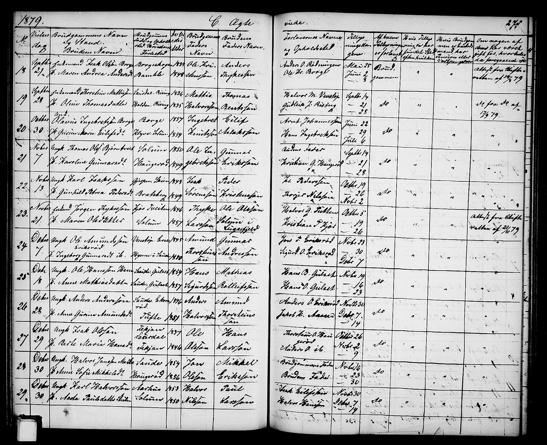 Gjerpen kirkebøker, AV/SAKO-A-265/G/Ga/L0001: Klokkerbok nr. I 1, 1864-1882, s. 278