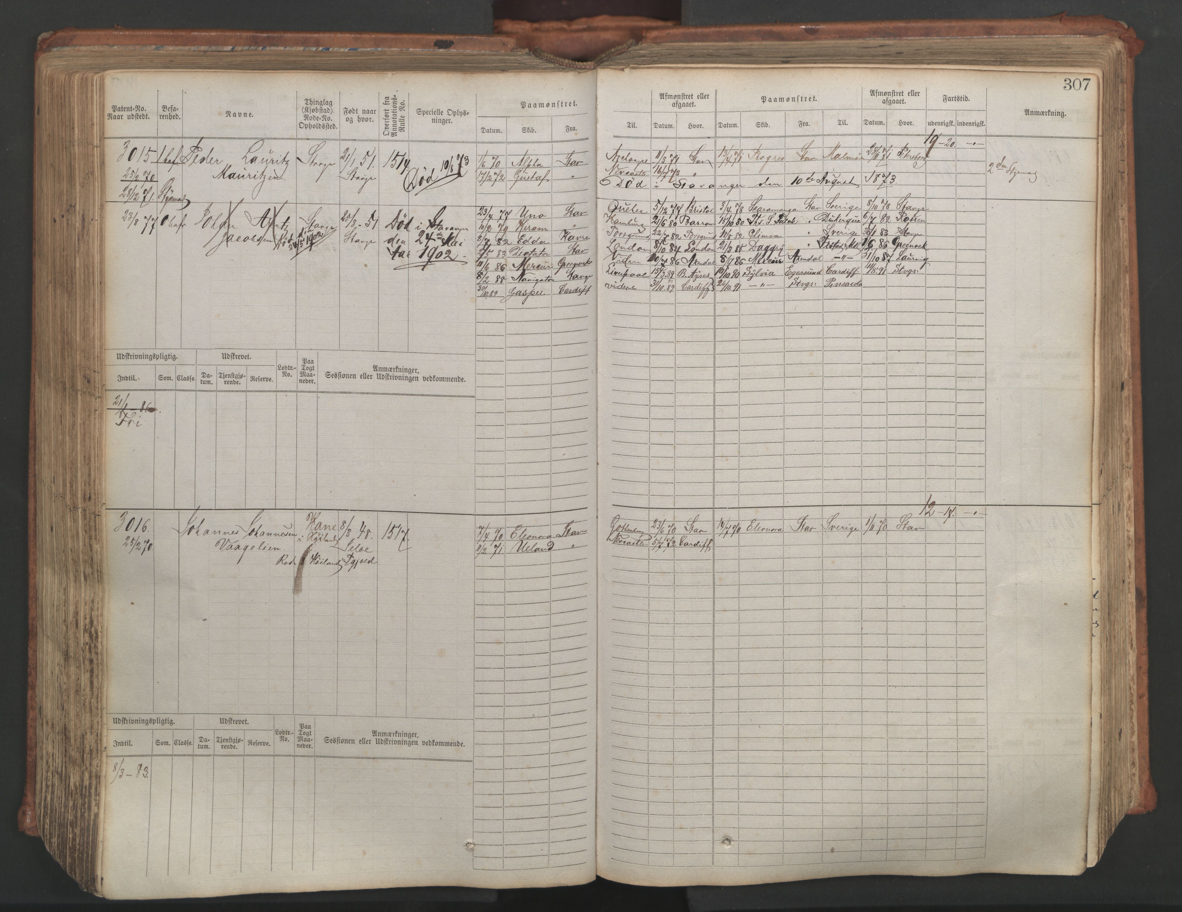 Stavanger sjømannskontor, AV/SAST-A-102006/F/Fb/Fbb/L0007: Sjøfartshovedrulle, patentnr. 2403-3604, 1869-1880, s. 347