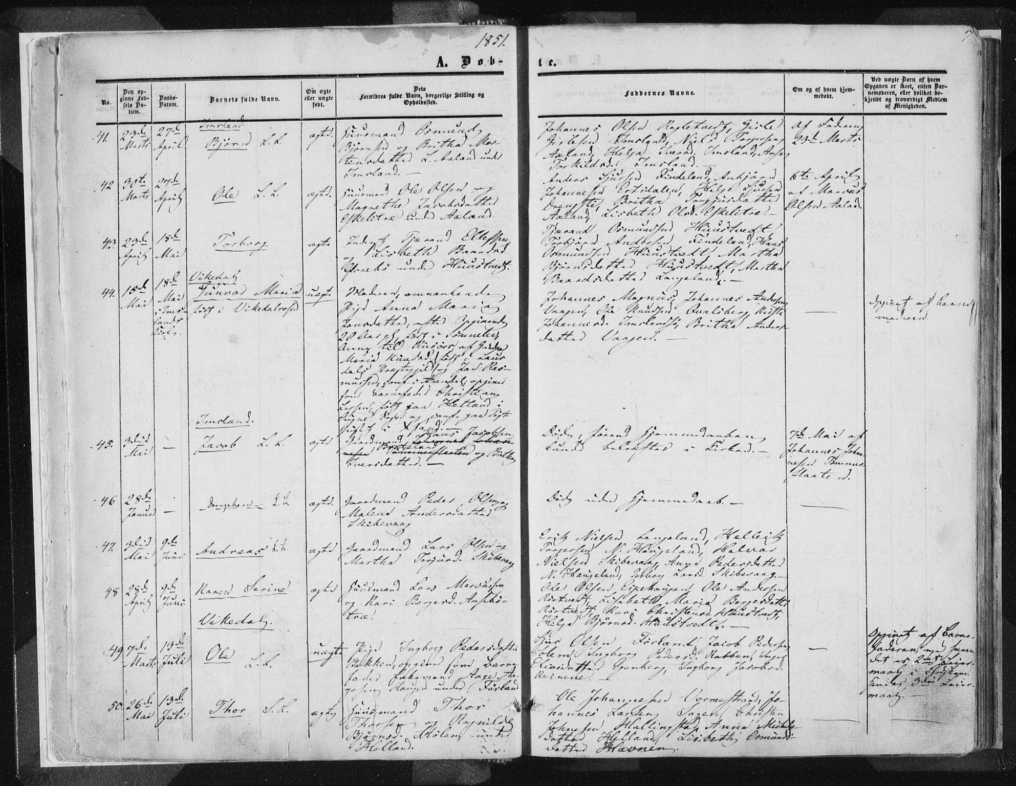 Vikedal sokneprestkontor, AV/SAST-A-101840/01/IV: Ministerialbok nr. A 6.1, 1851-1867, s. 7