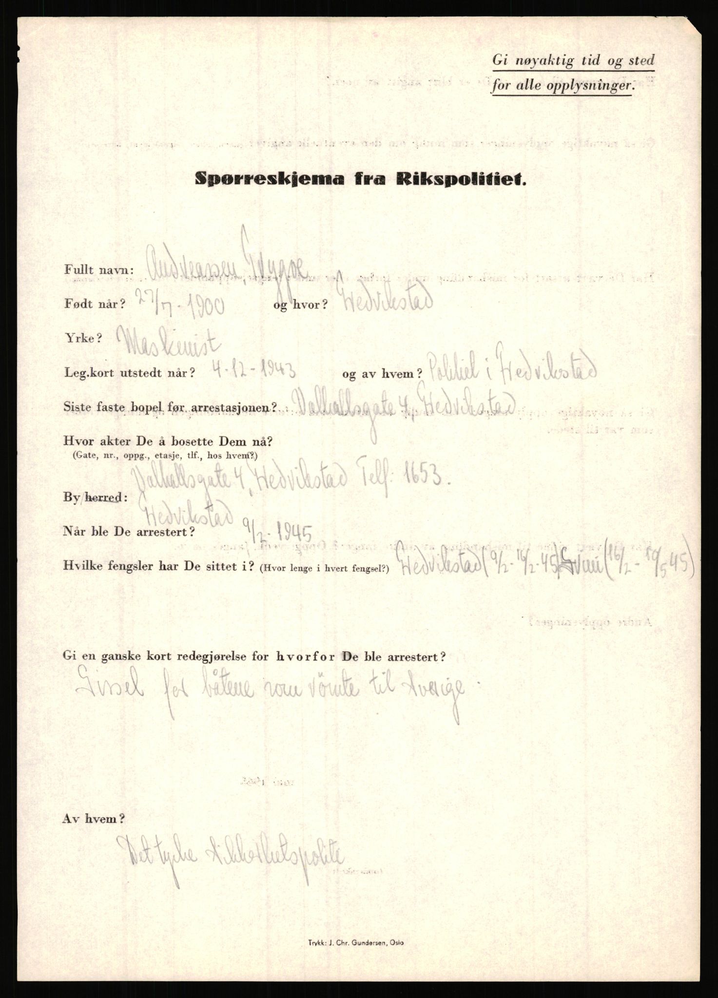 Rikspolitisjefen, AV/RA-S-1560/L/L0001: Abelseth, Rudolf - Berentsen, Odd, 1940-1945, s. 677