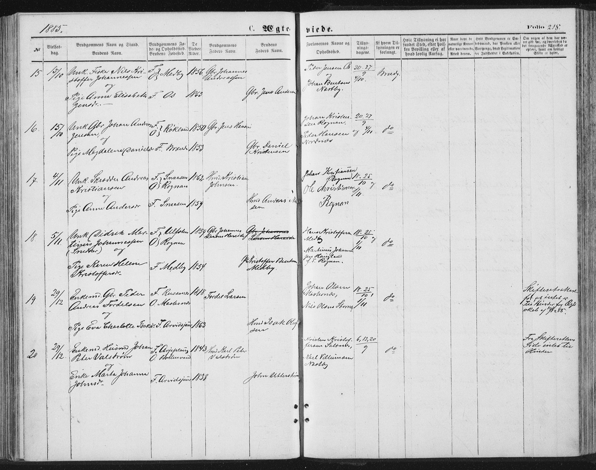 Ministerialprotokoller, klokkerbøker og fødselsregistre - Nordland, AV/SAT-A-1459/847/L0668: Ministerialbok nr. 847A08, 1872-1886, s. 218