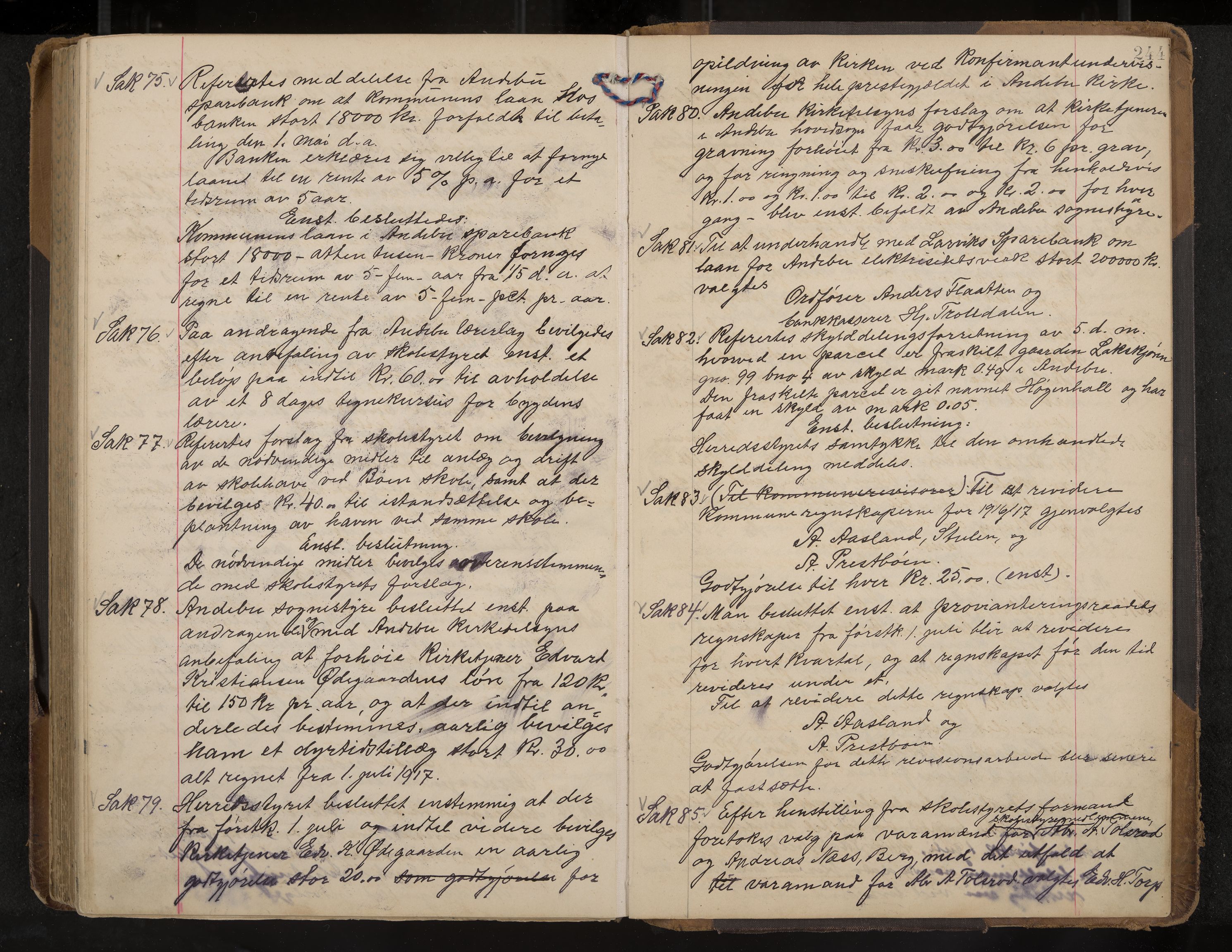 Andebu formannskap og sentraladministrasjon, IKAK/0719021-1/A/Aa/L0004: Møtebok, 1908-1917, s. 244
