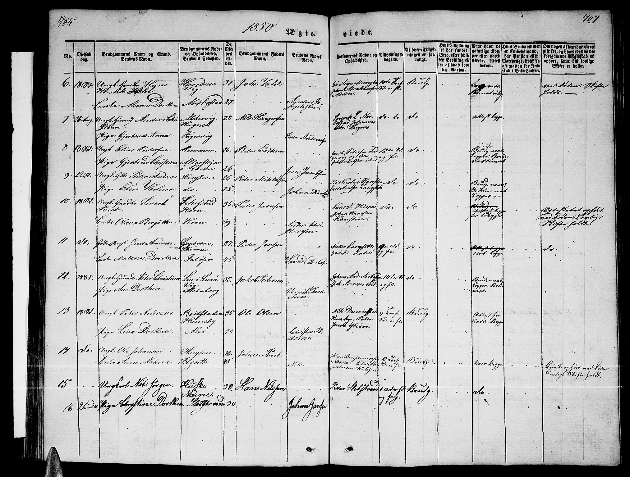 Ministerialprotokoller, klokkerbøker og fødselsregistre - Nordland, AV/SAT-A-1459/838/L0555: Klokkerbok nr. 838C02, 1842-1861, s. 406-407