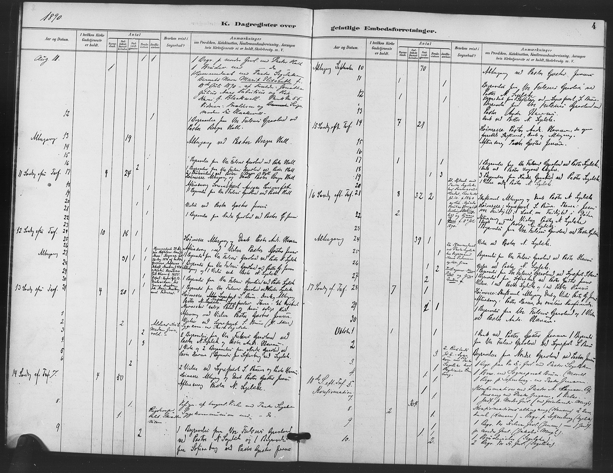 Trefoldighet prestekontor Kirkebøker, AV/SAO-A-10882/I/Ia/L0005: Dagsregister nr. 5, 1890-1905, s. 4