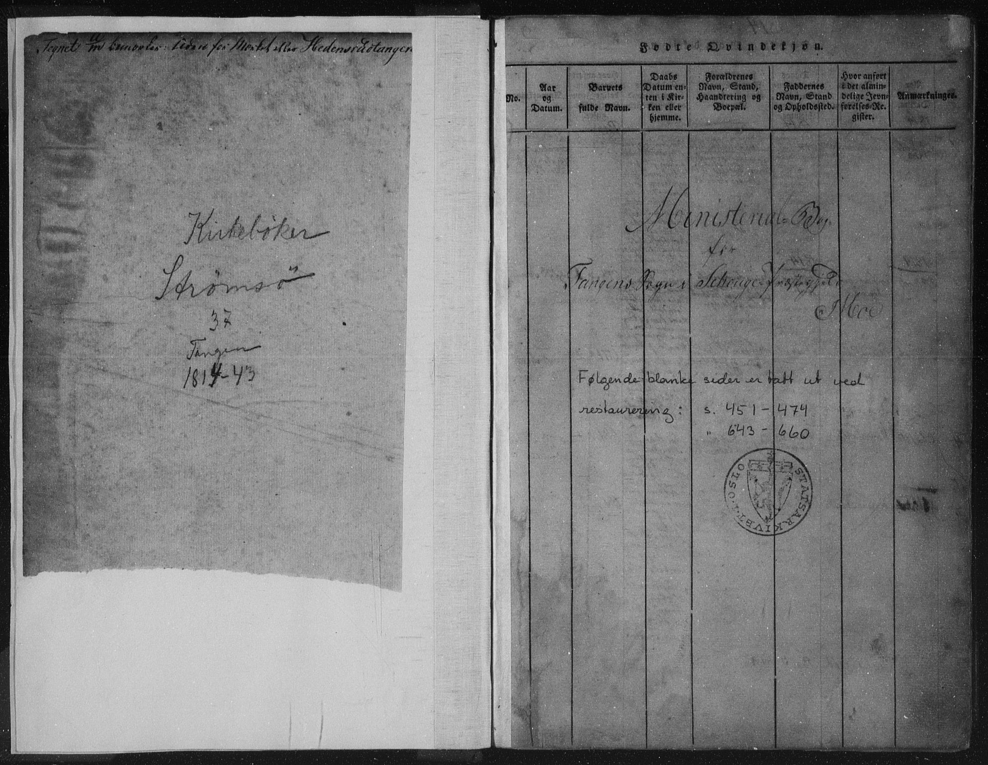 Strømsø kirkebøker, SAKO/A-246/F/Fb/L0004: Ministerialbok nr. II 4, 1814-1843, s. 0-1
