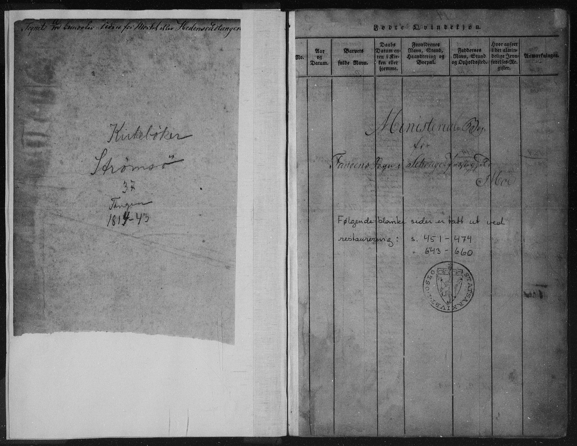 Strømsø kirkebøker, AV/SAKO-A-246/F/Fb/L0004: Ministerialbok nr. II 4, 1814-1843, s. 0-1