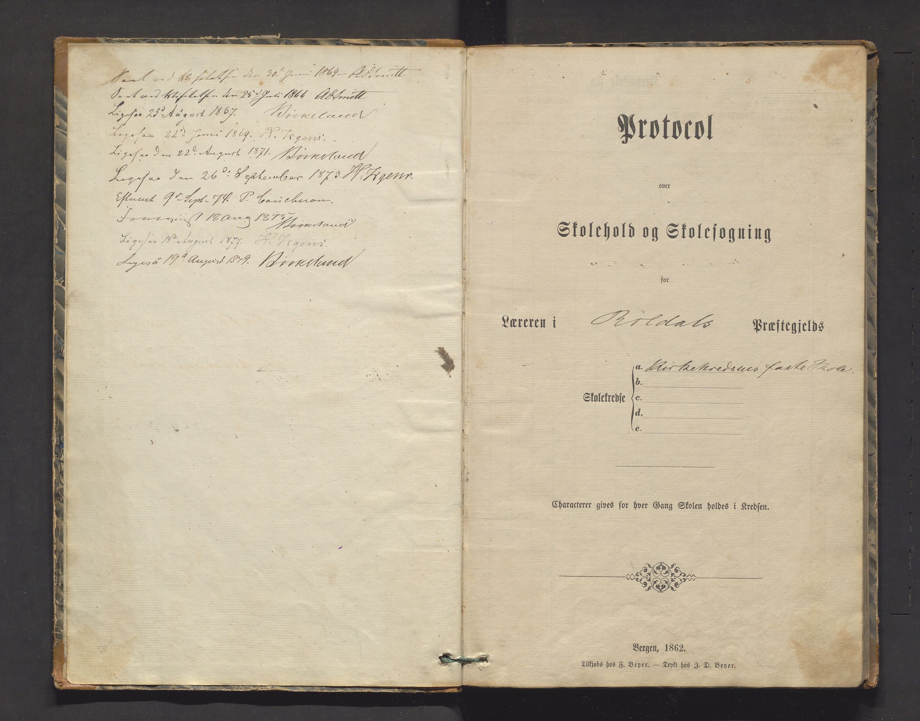 Røldal kommune. Barneskulane, IKAH/1229-231/H/Ha/L0002: Skuleprotokoll for Kyrkje krins, 1864-1879