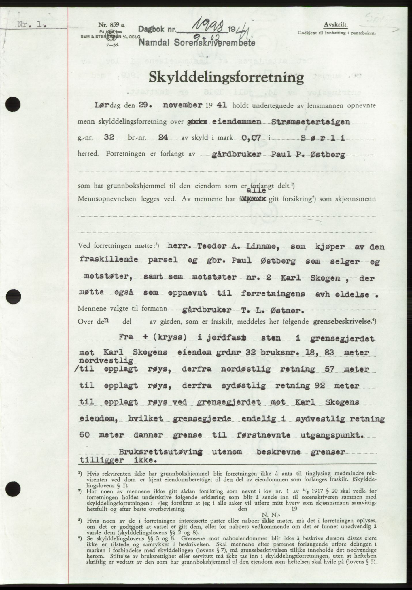 Namdal sorenskriveri, SAT/A-4133/1/2/2C: Pantebok nr. -, 1941-1942, Dagboknr: 1998/1941