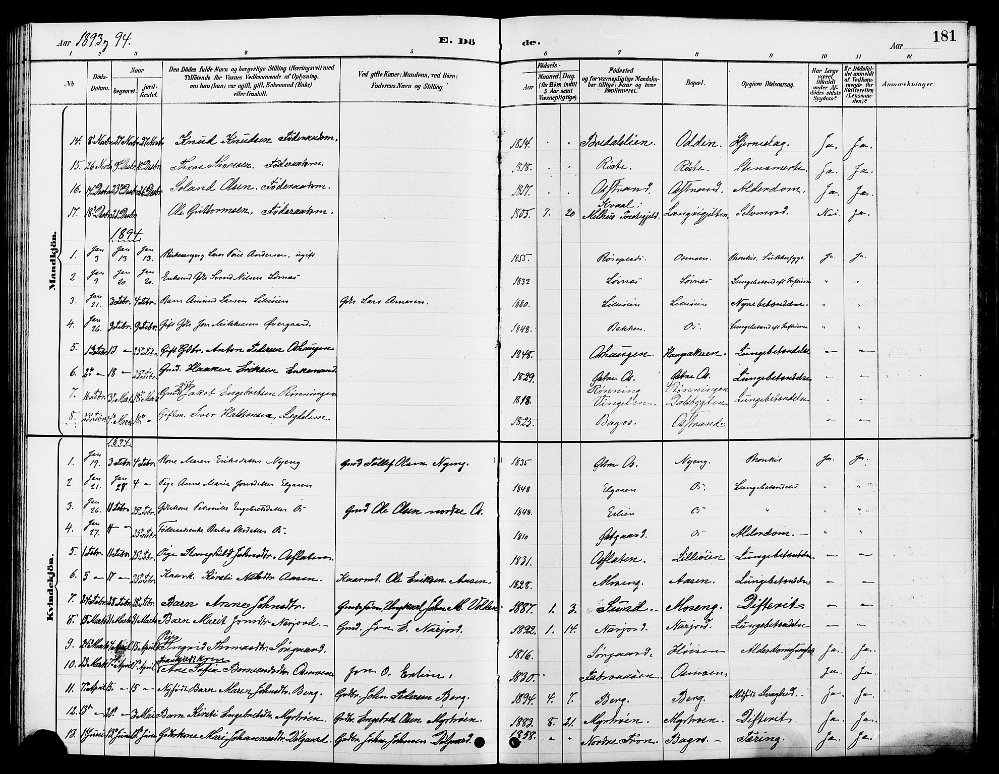 Tolga prestekontor, AV/SAH-PREST-062/L/L0008: Klokkerbok nr. 8, 1887-1912, s. 181