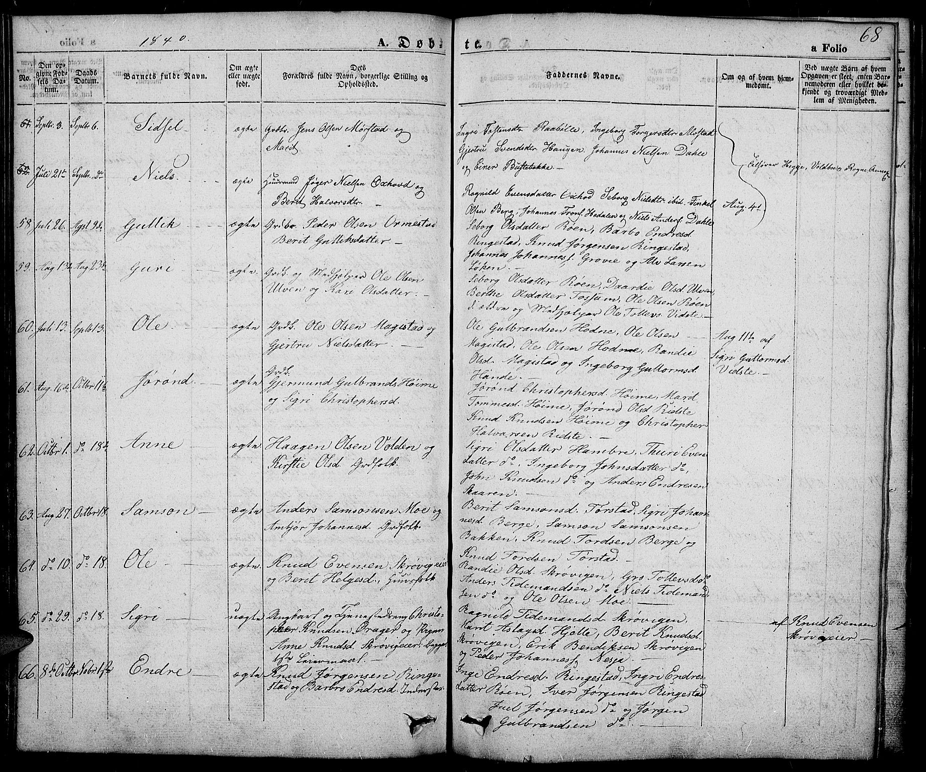 Slidre prestekontor, AV/SAH-PREST-134/H/Ha/Haa/L0003: Ministerialbok nr. 3, 1831-1843, s. 68