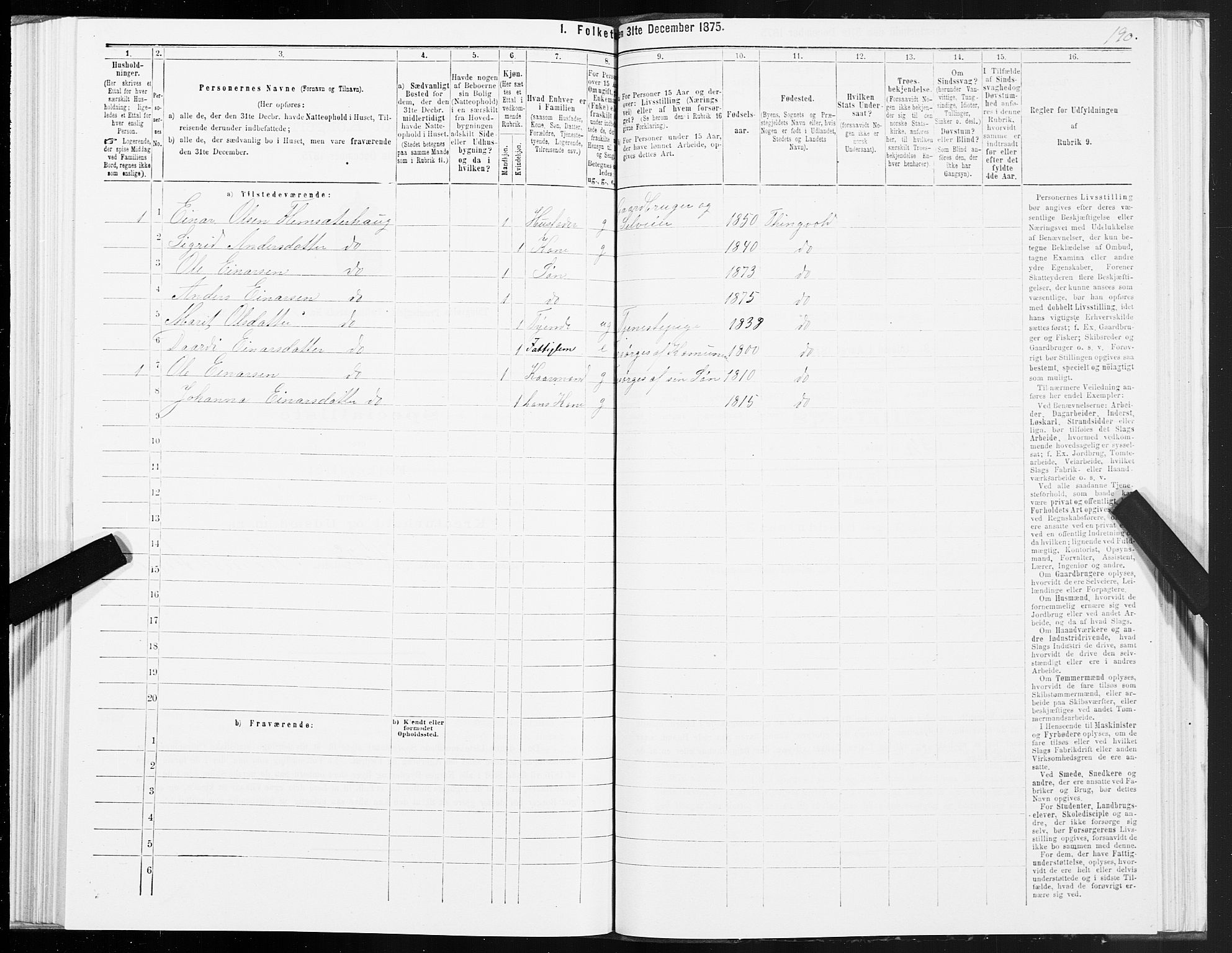 SAT, Folketelling 1875 for 1560P Tingvoll prestegjeld, 1875, s. 1190