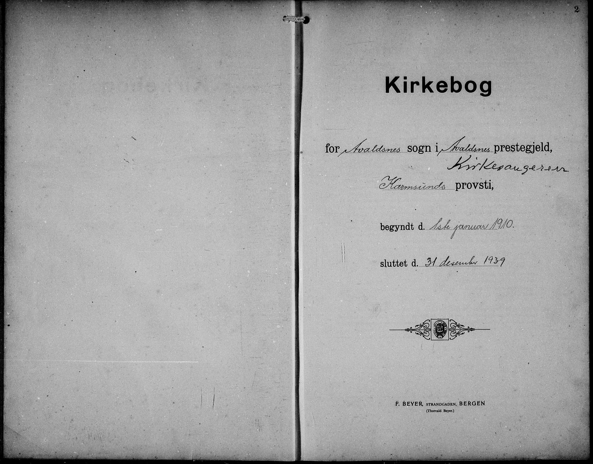 Avaldsnes sokneprestkontor, SAST/A -101851/H/Ha/Hab/L0008: Klokkerbok nr. B 8, 1910-1939, s. 2