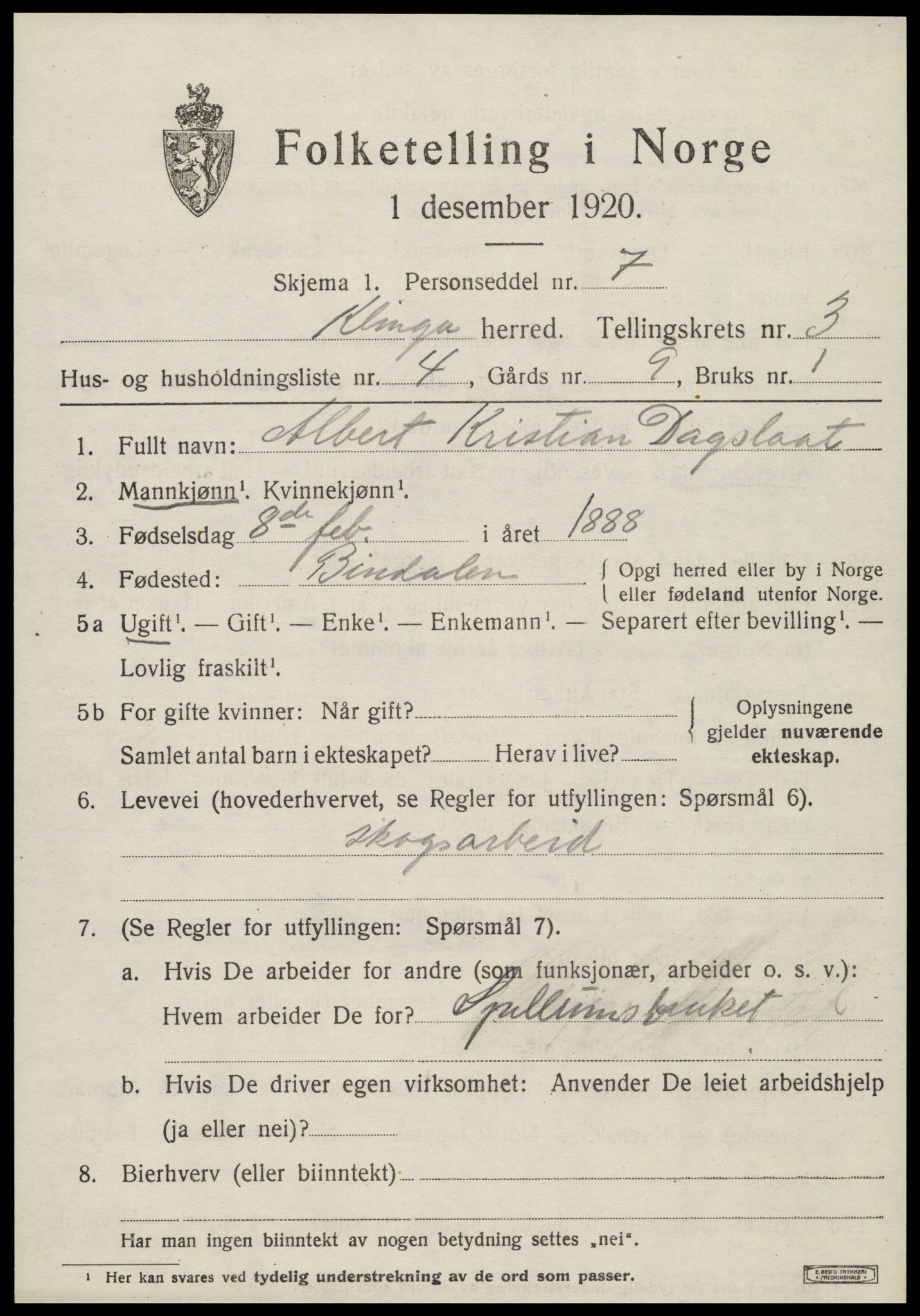 SAT, Folketelling 1920 for 1746 Klinga herred, 1920, s. 2121