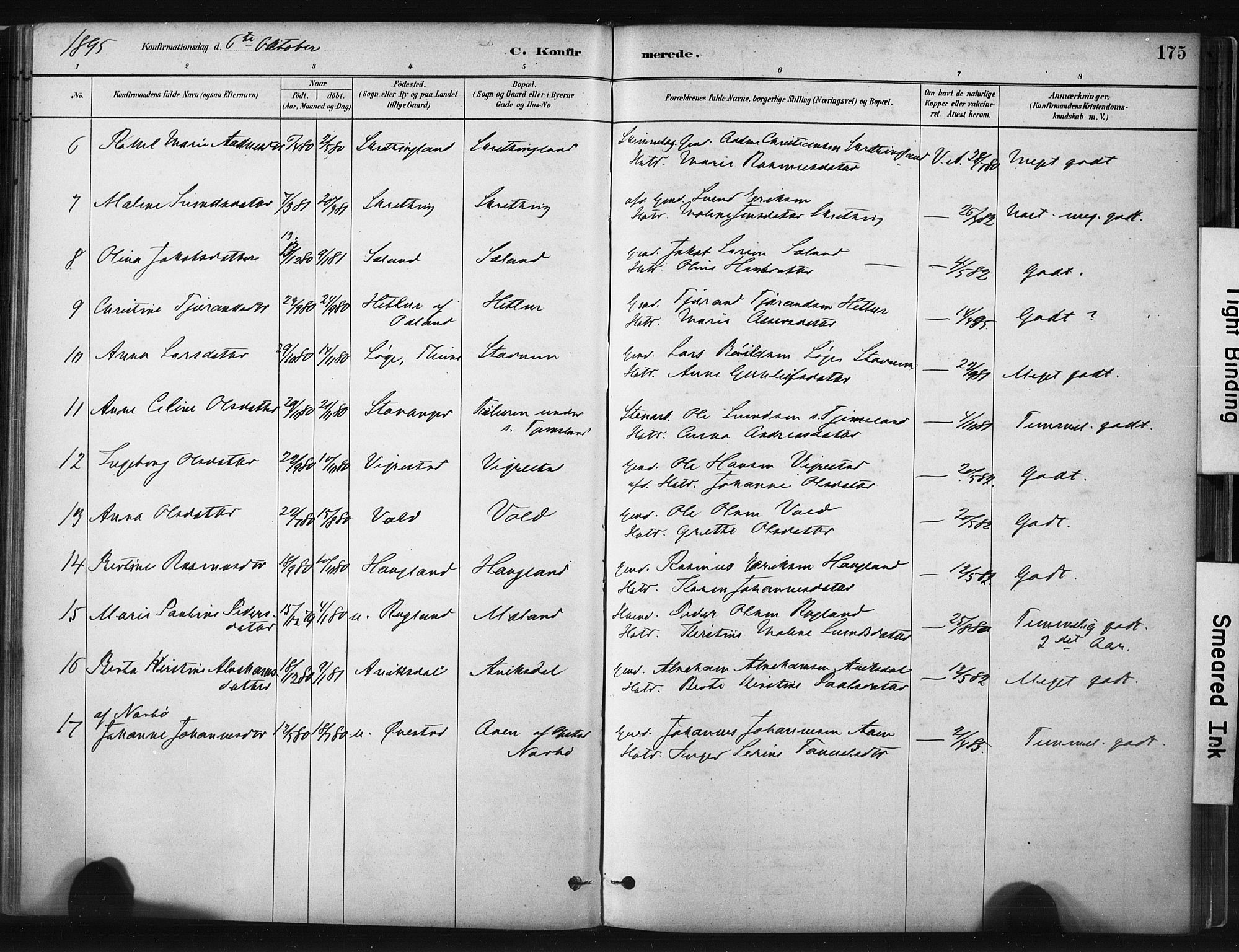 Hå sokneprestkontor, AV/SAST-A-101801/001/30BA/L0011: Ministerialbok nr. A 10, 1879-1900, s. 175