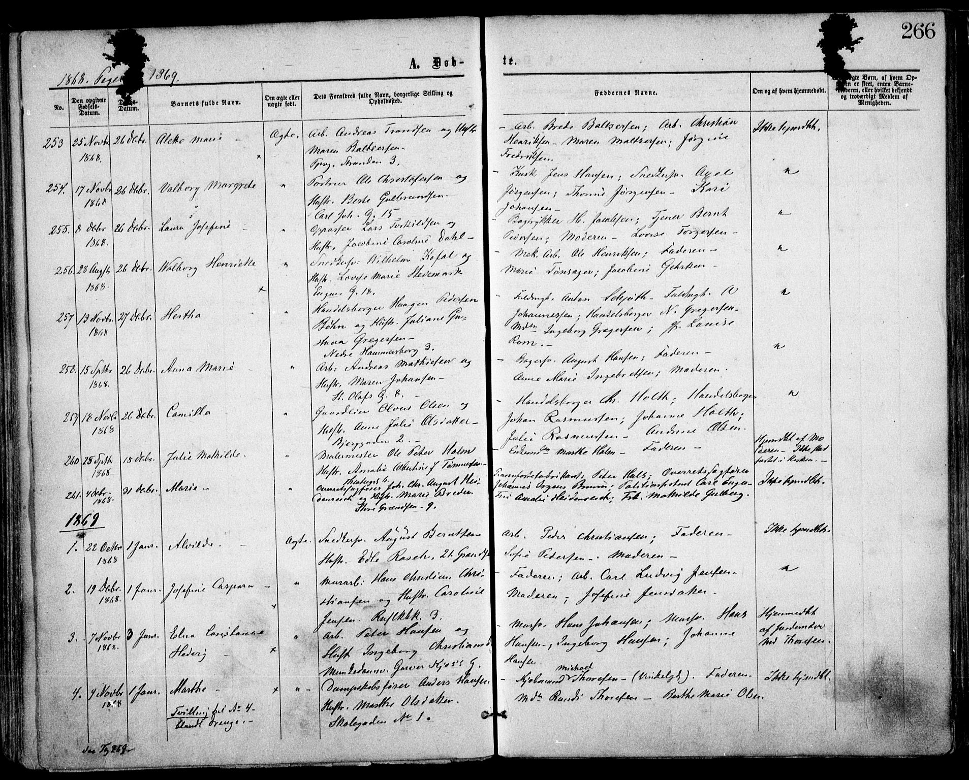 Trefoldighet prestekontor Kirkebøker, AV/SAO-A-10882/F/Fa/L0002: Ministerialbok nr. I 2, 1863-1870, s. 266