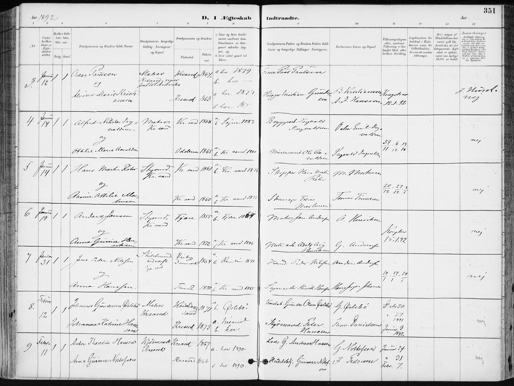 Kristiansand domprosti, AV/SAK-1112-0006/F/Fa/L0019: Ministerialbok nr. A 18, 1890-1897, s. 351